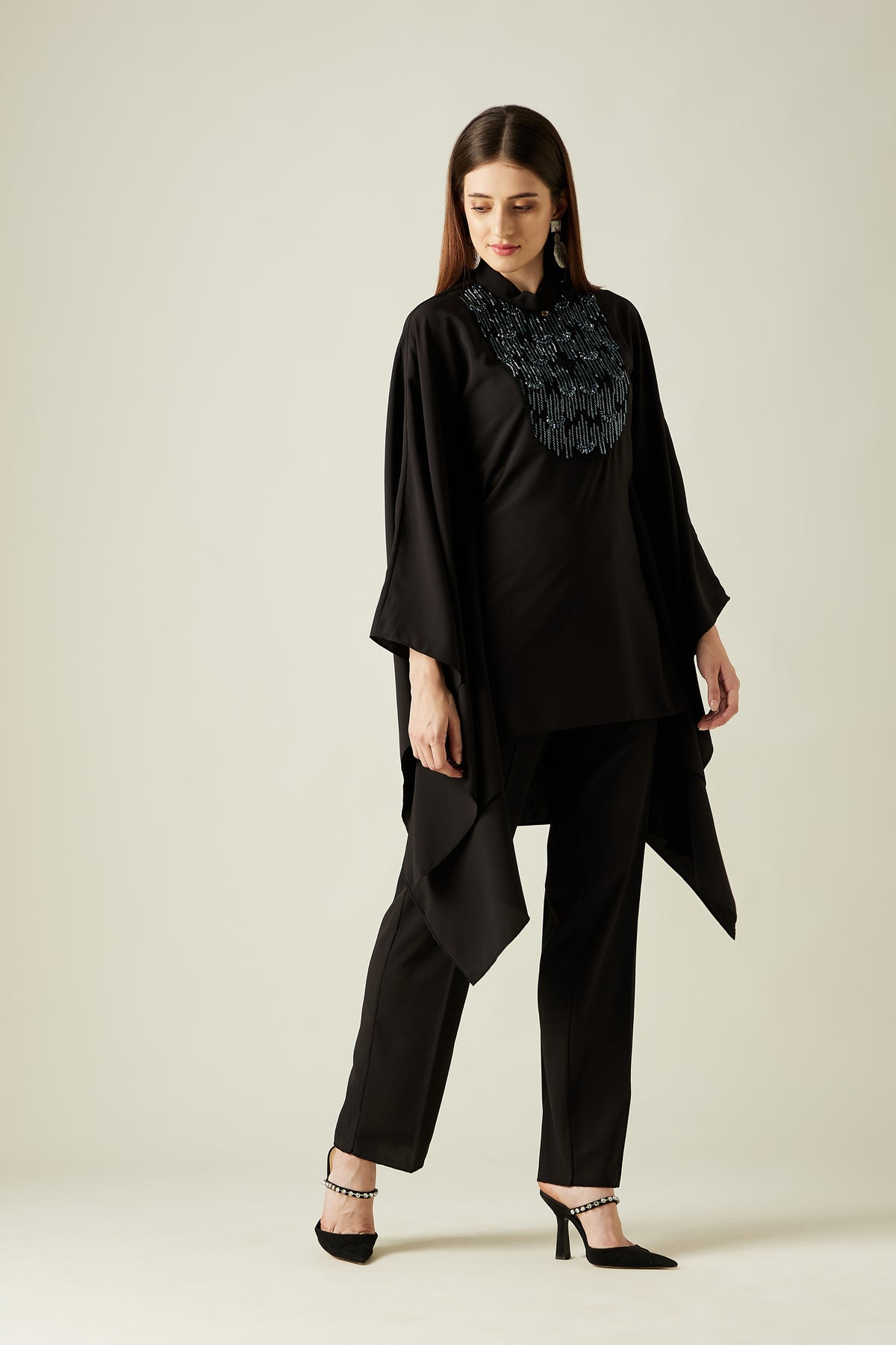 High- Low Crystal Embellished Kaftan Set