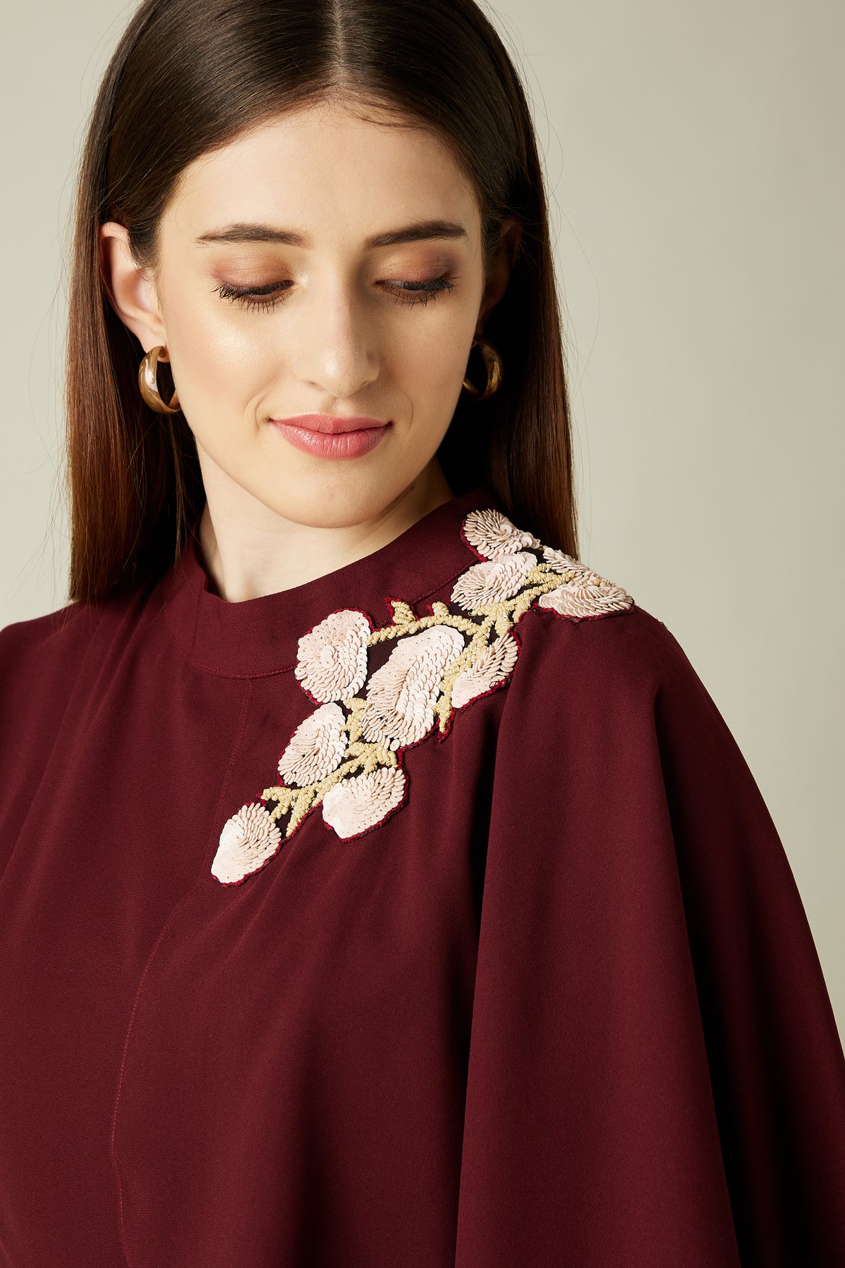 Wine Floral Drape Dress