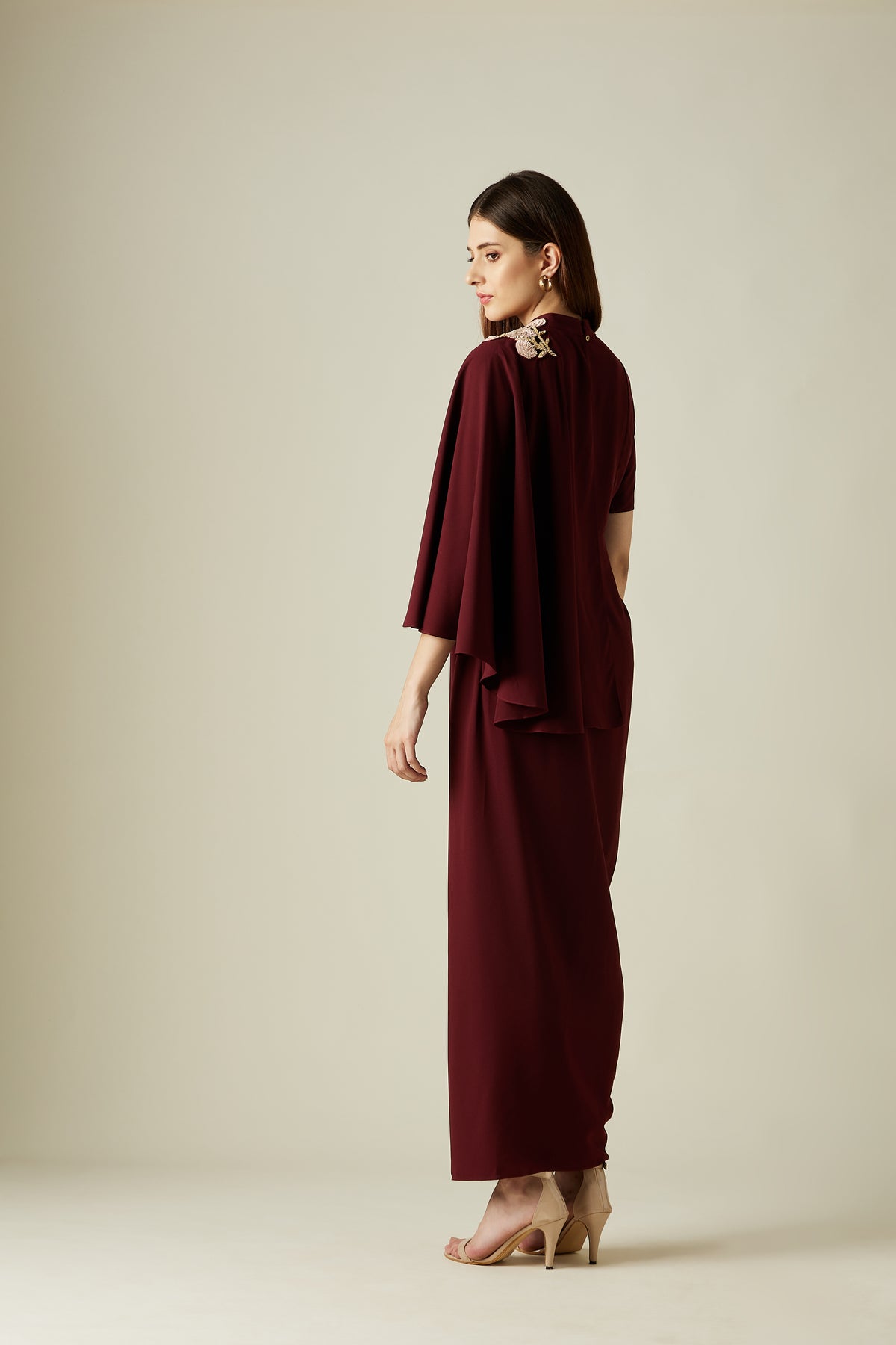 Wine Floral Drape Dress
