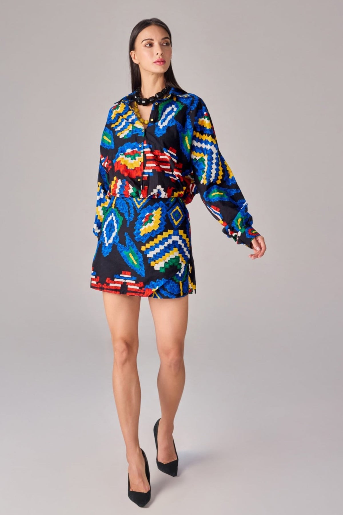 Black Multi Ikat Sia Shirt
