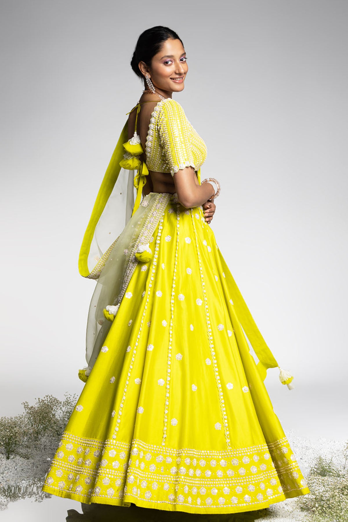 Spring Green Chanderi Lehenga Set