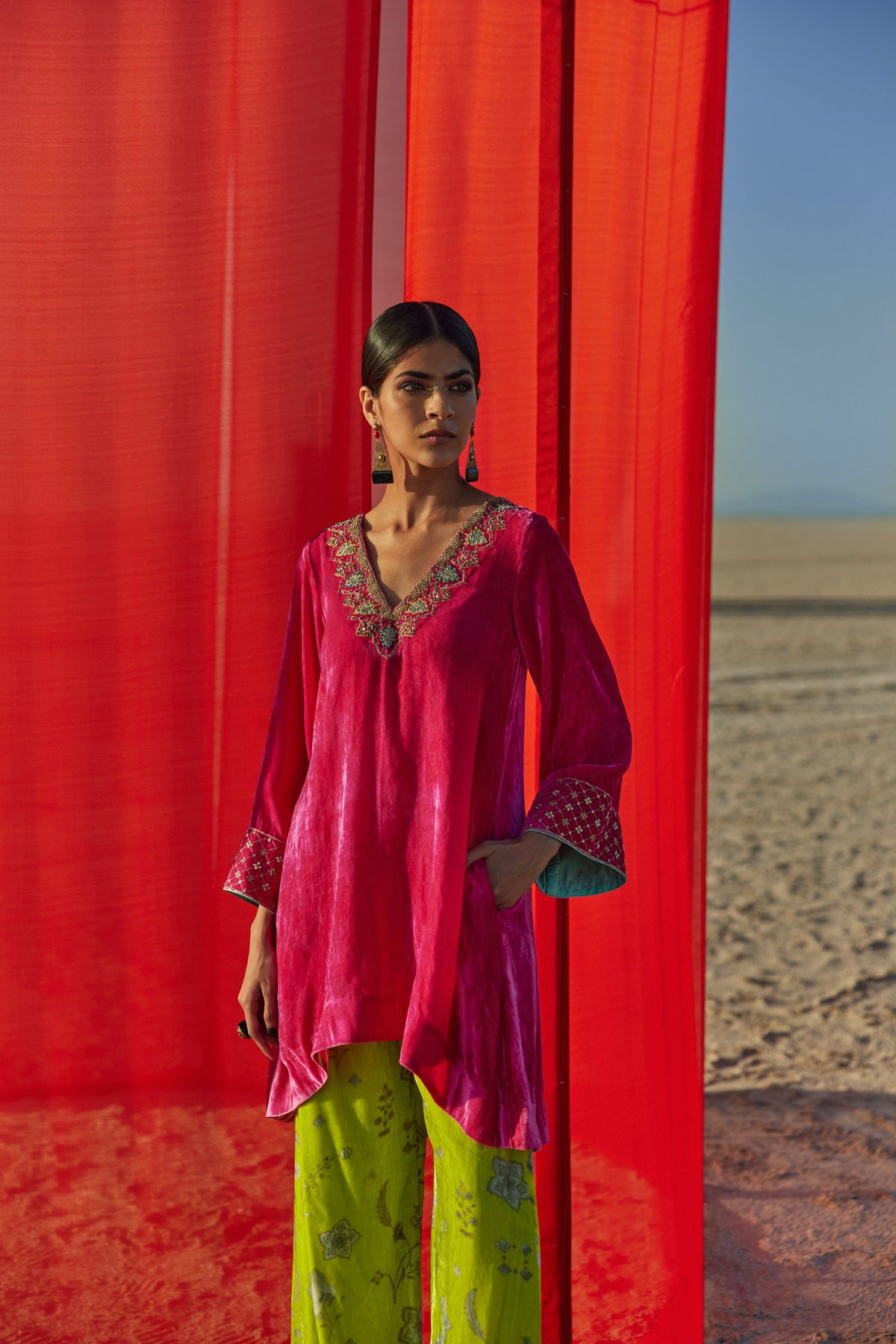 Fuchsia A-line kurta set
