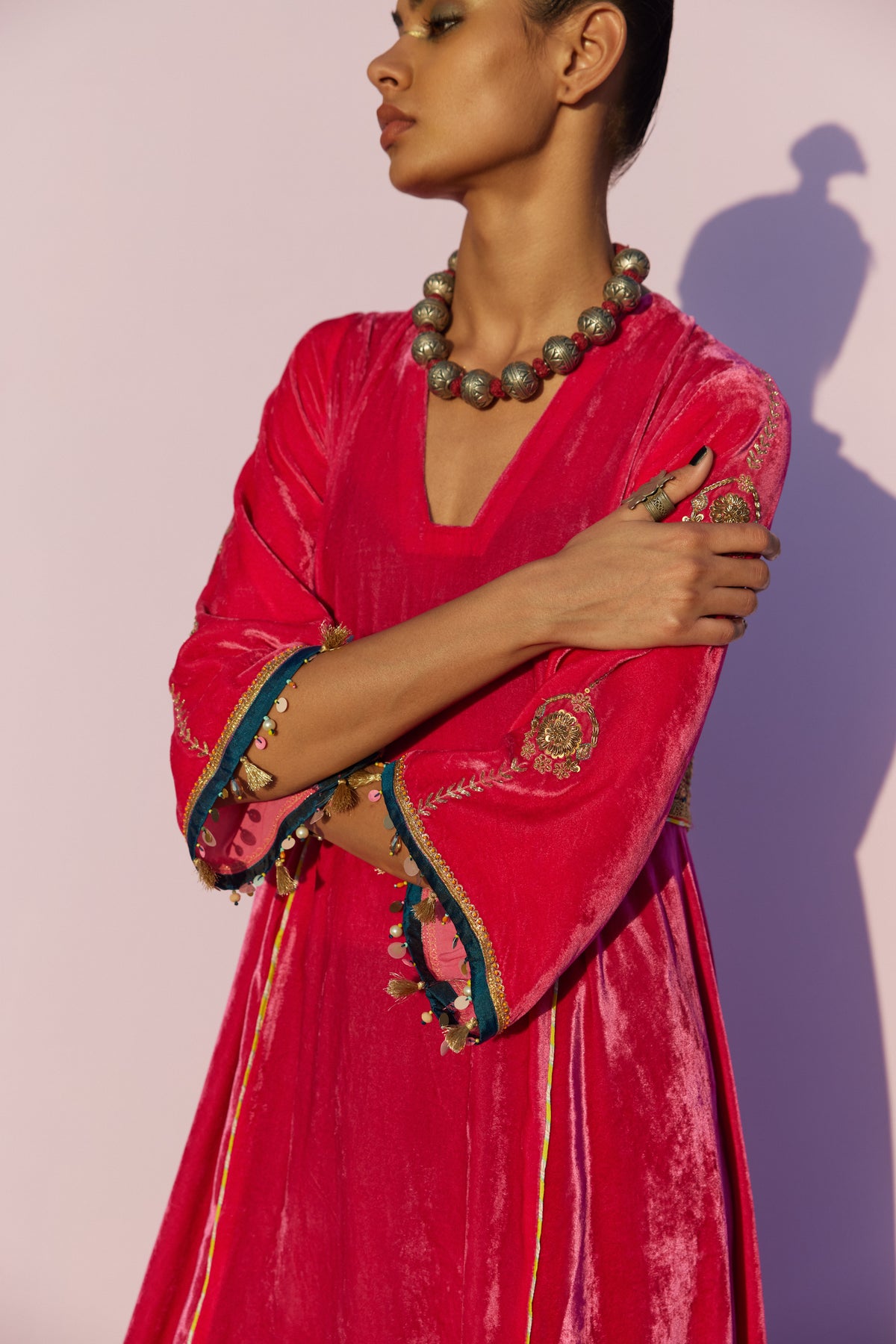 Fuchsia A-line kurta set