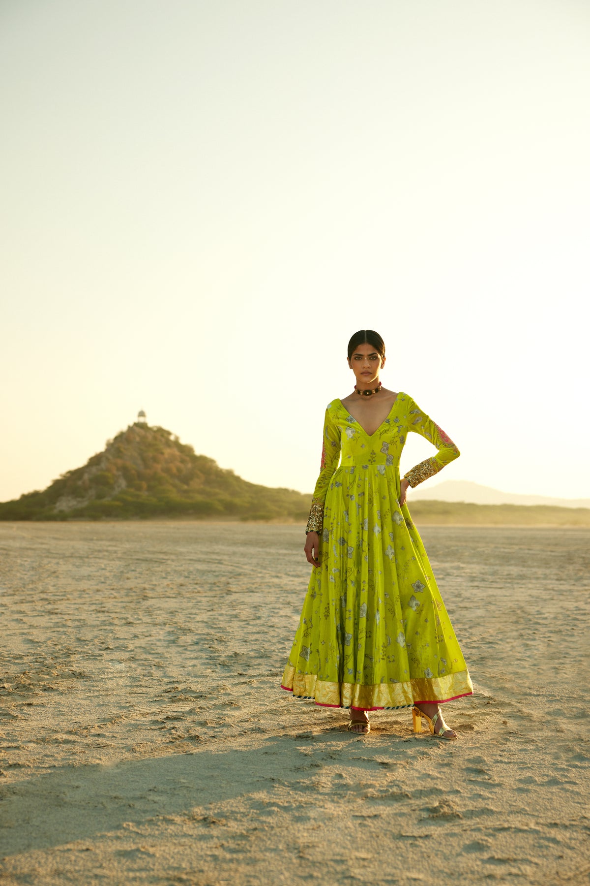 Bright Lime Printed Anarkali