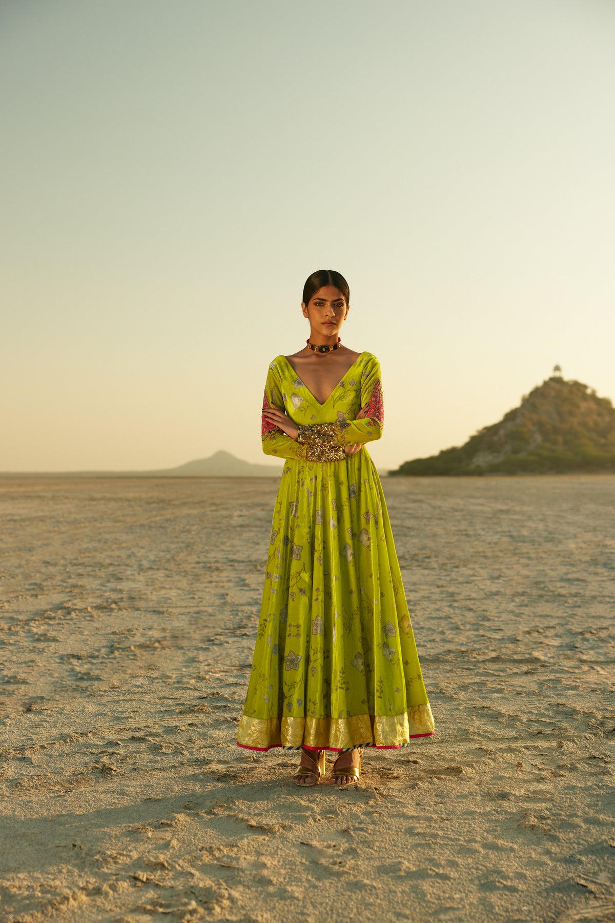 Bright Lime Printed Anarkali