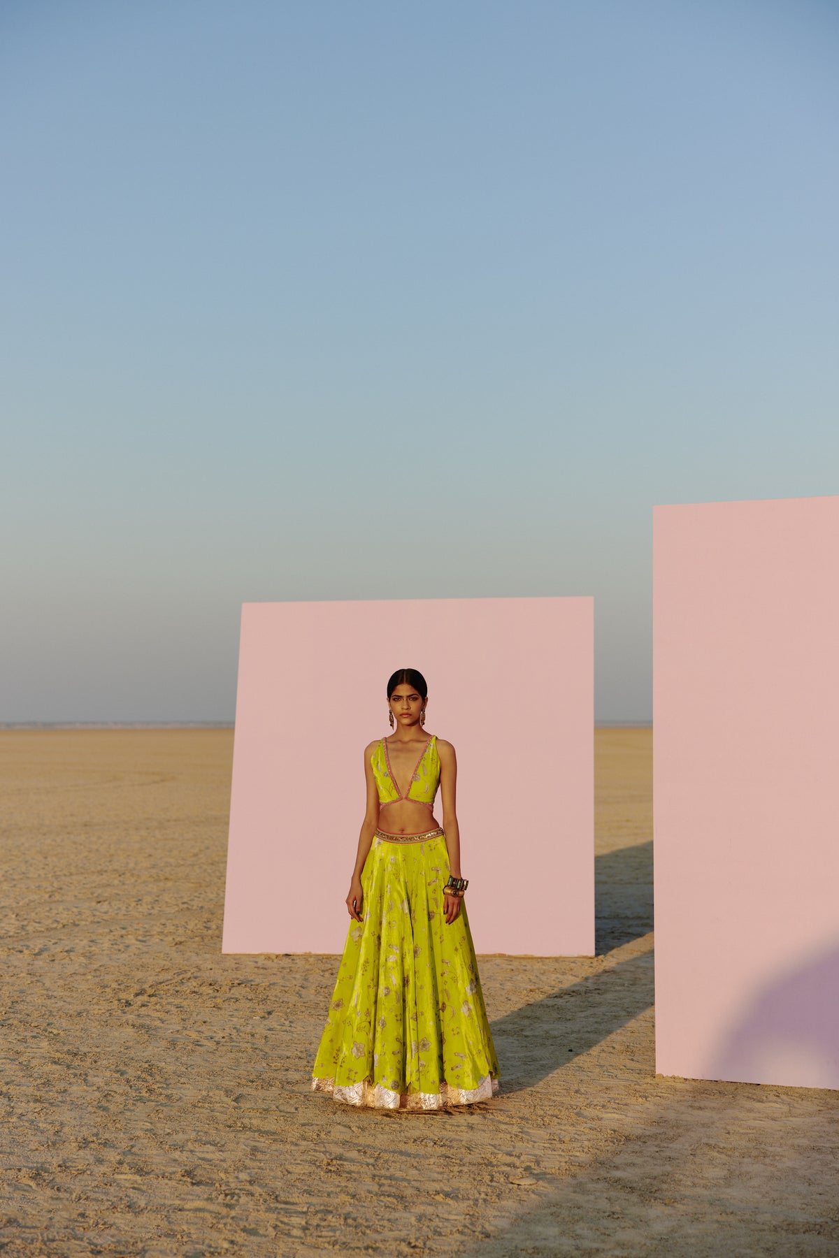 Lime Printed Lehenga Set
