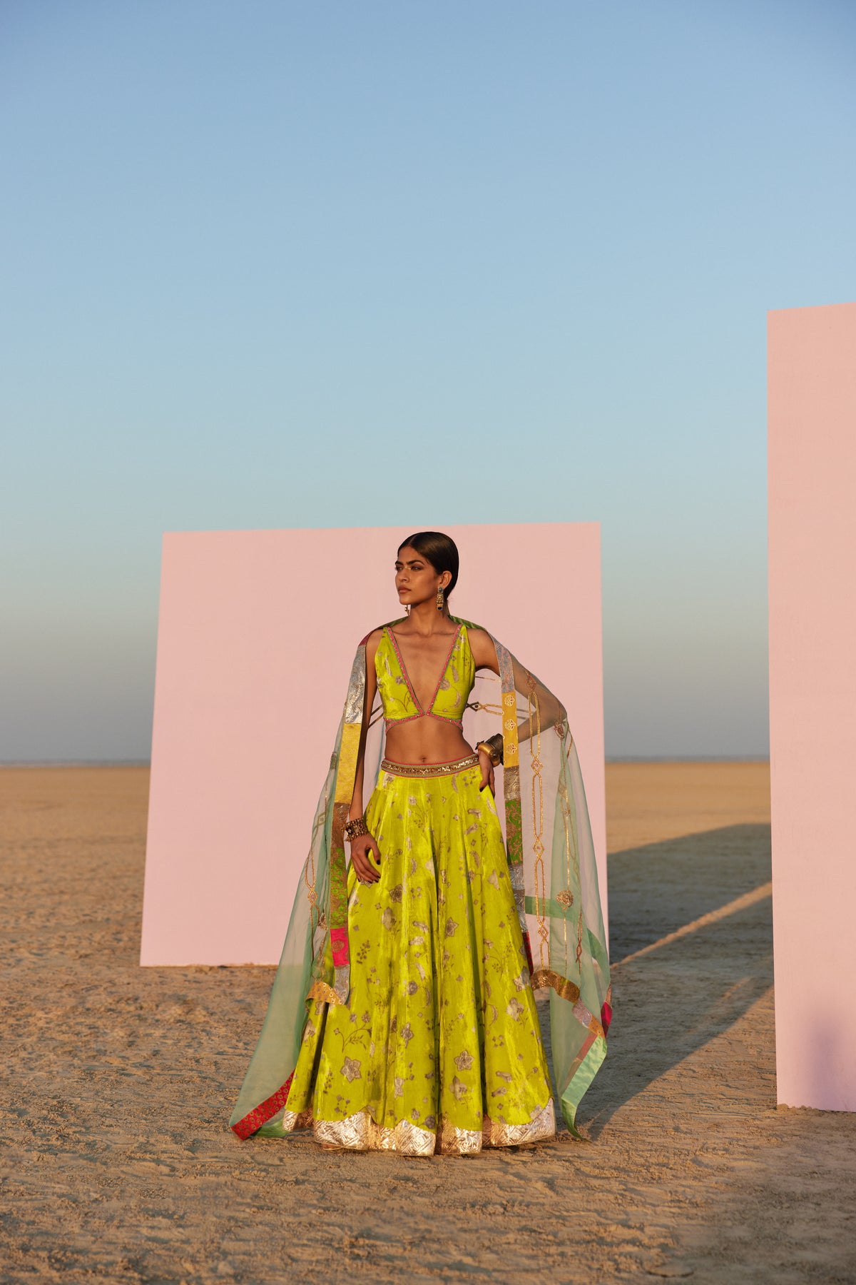 Lime Printed Lehenga Set