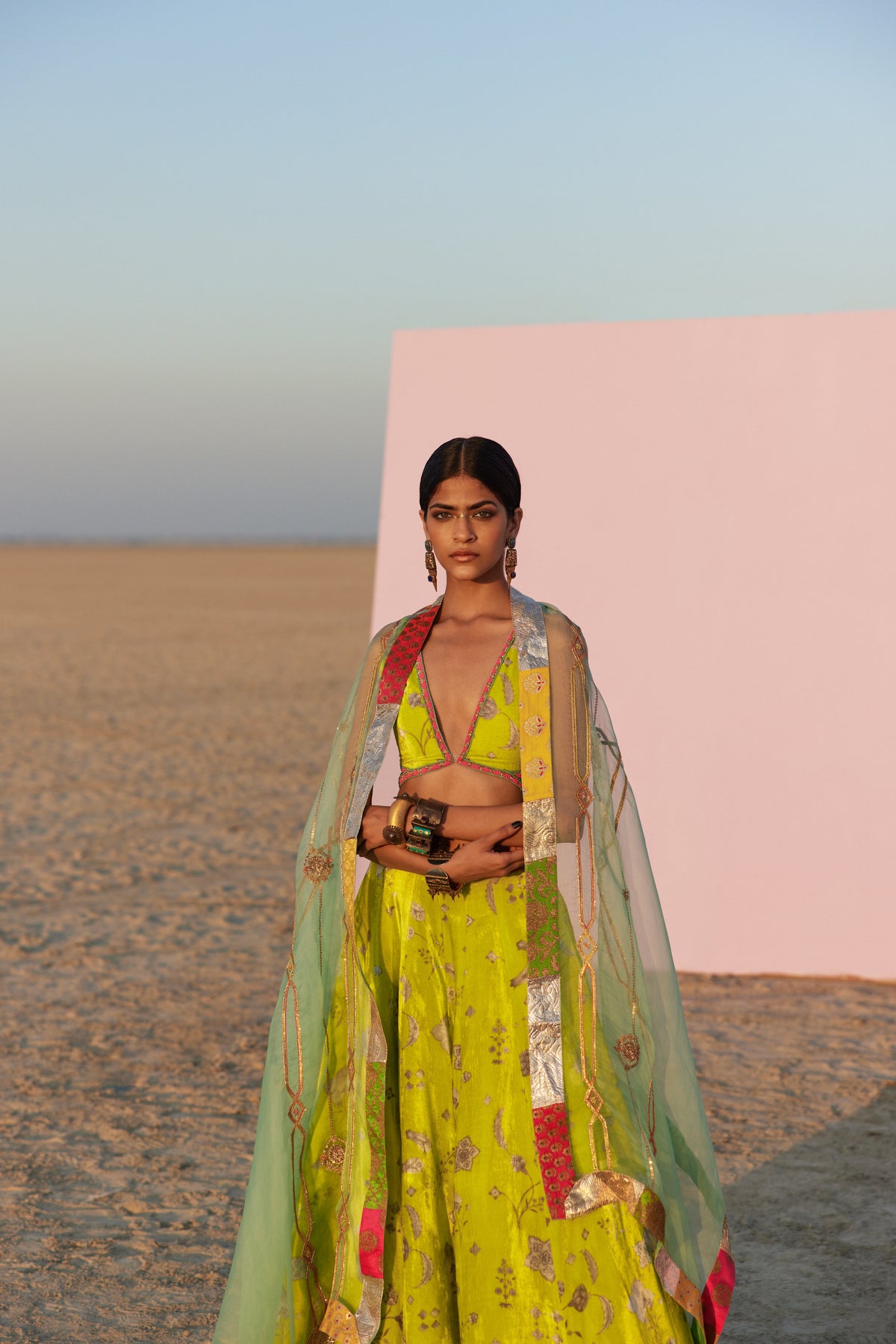 Lime Printed Lehenga Set