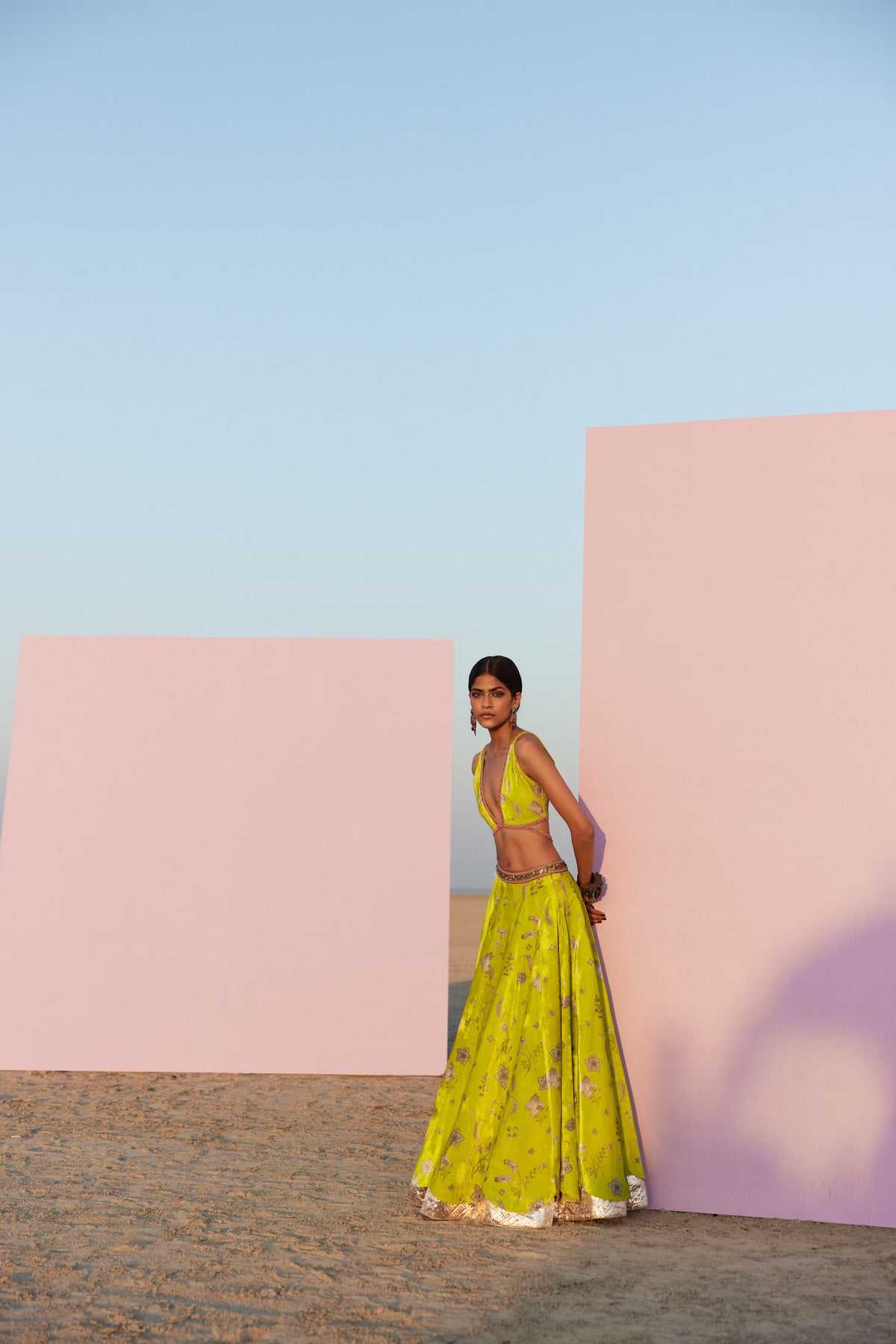 Lime Printed Lehenga Set