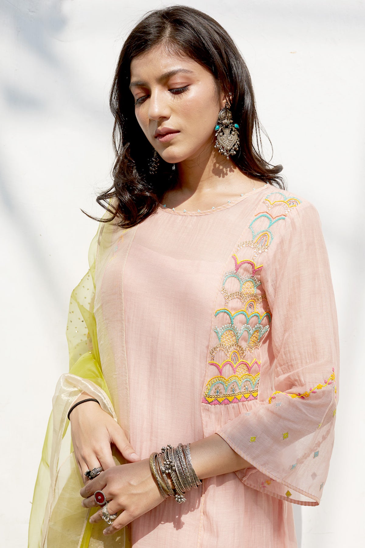 Firdaus Nude Pink Side Yoke Kurta