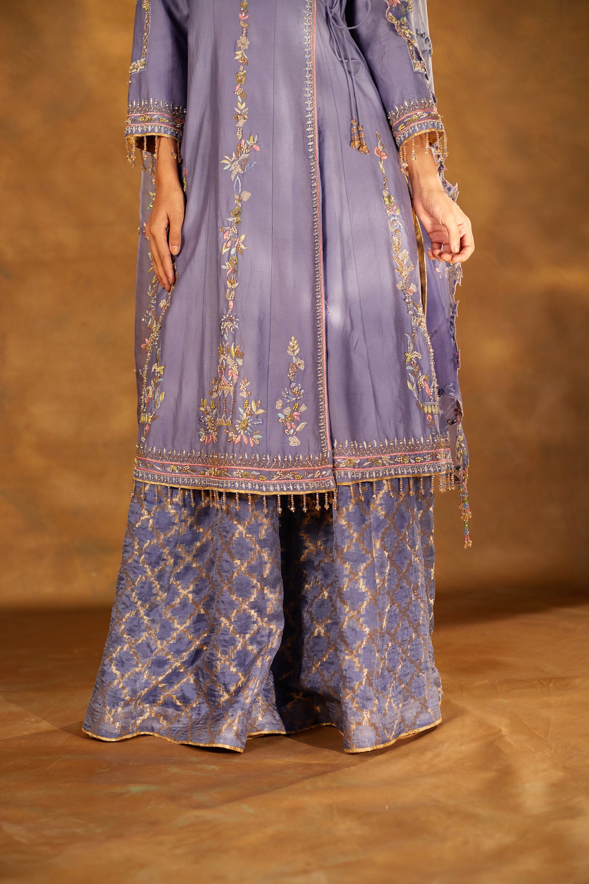 Blue Embroidered Chanderi Angrakha