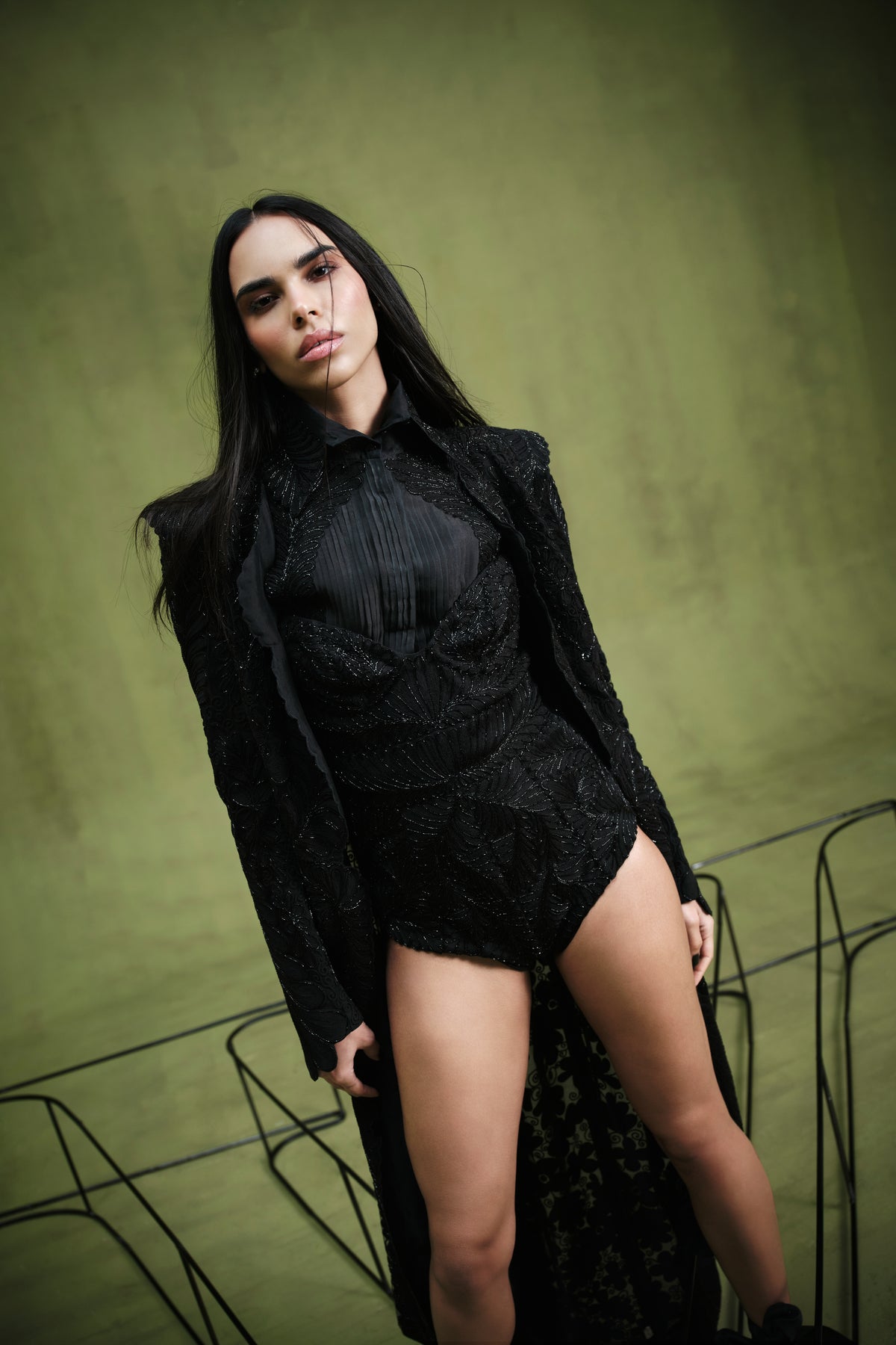 The queen of clovers embellished noire jacket set