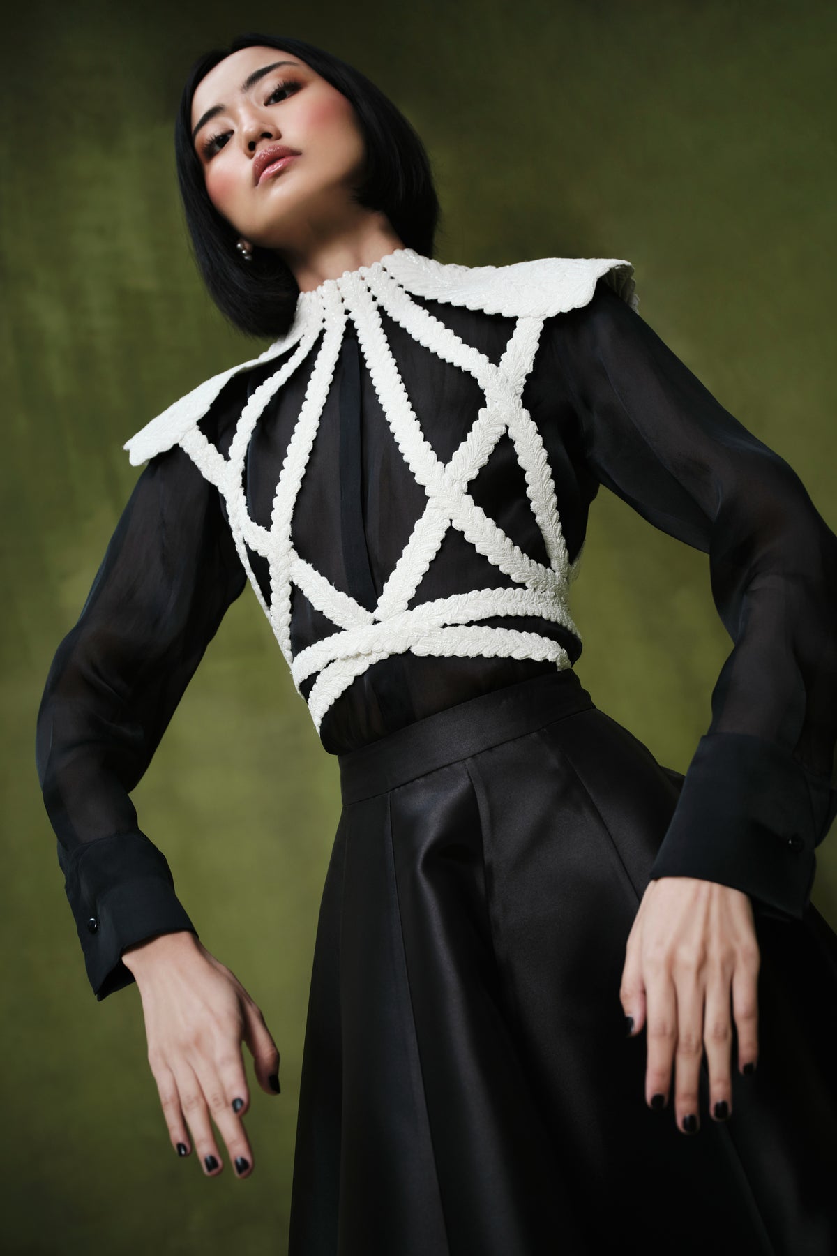 The ivory-noire embellished baldric-harness set