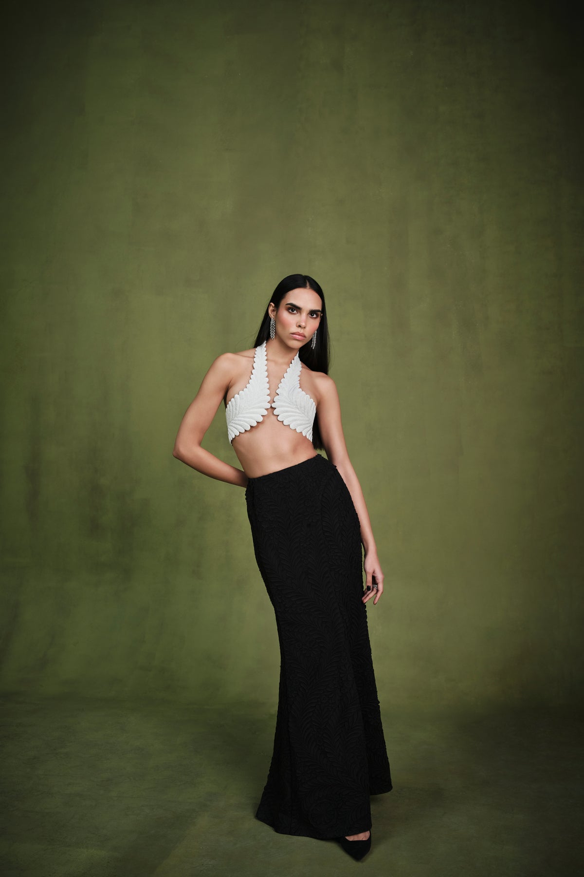 The Ivory-noire Engraved Halter-harness And Applique Skirt