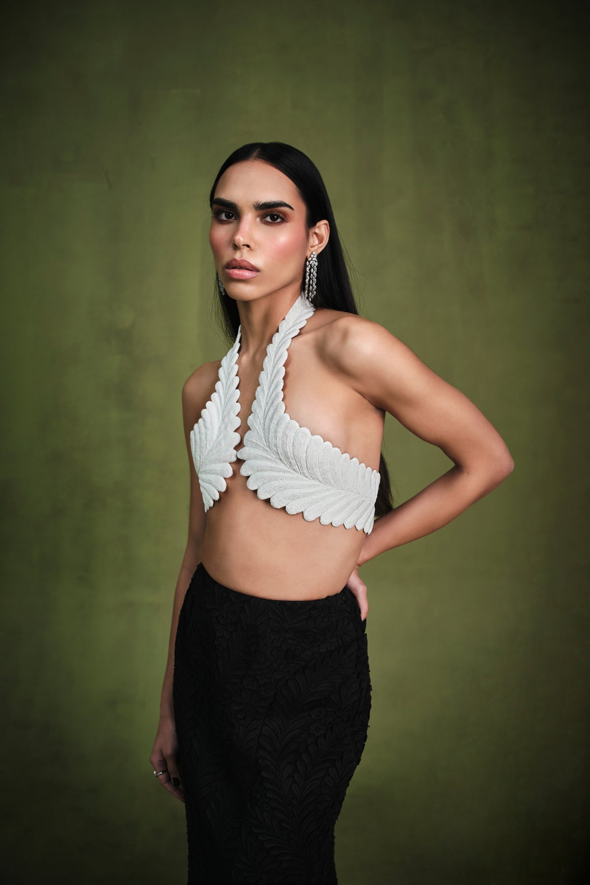 The Ivory-noire Engraved Halter-harness And Applique Skirt