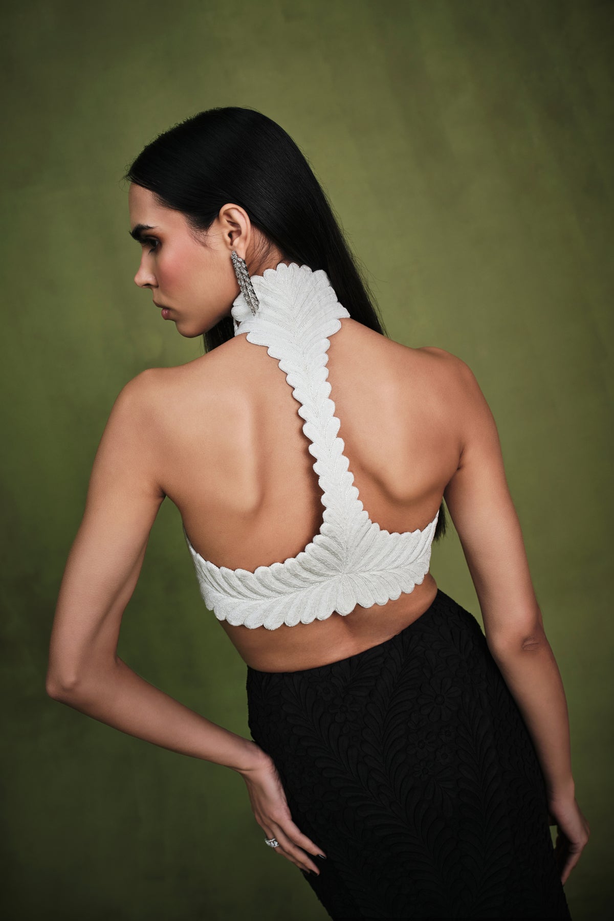 The Ivory-noire Engraved Halter-harness And Applique Skirt