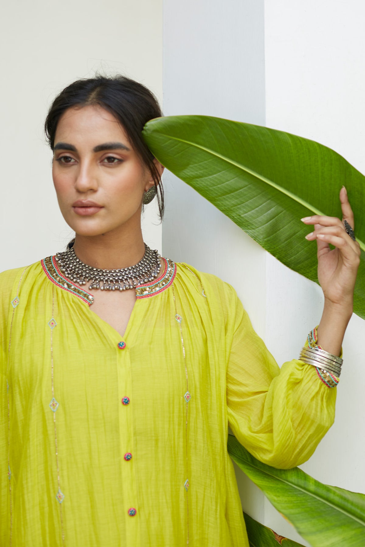 Firdaus Bright Yellow Collar Puckering Kurtas