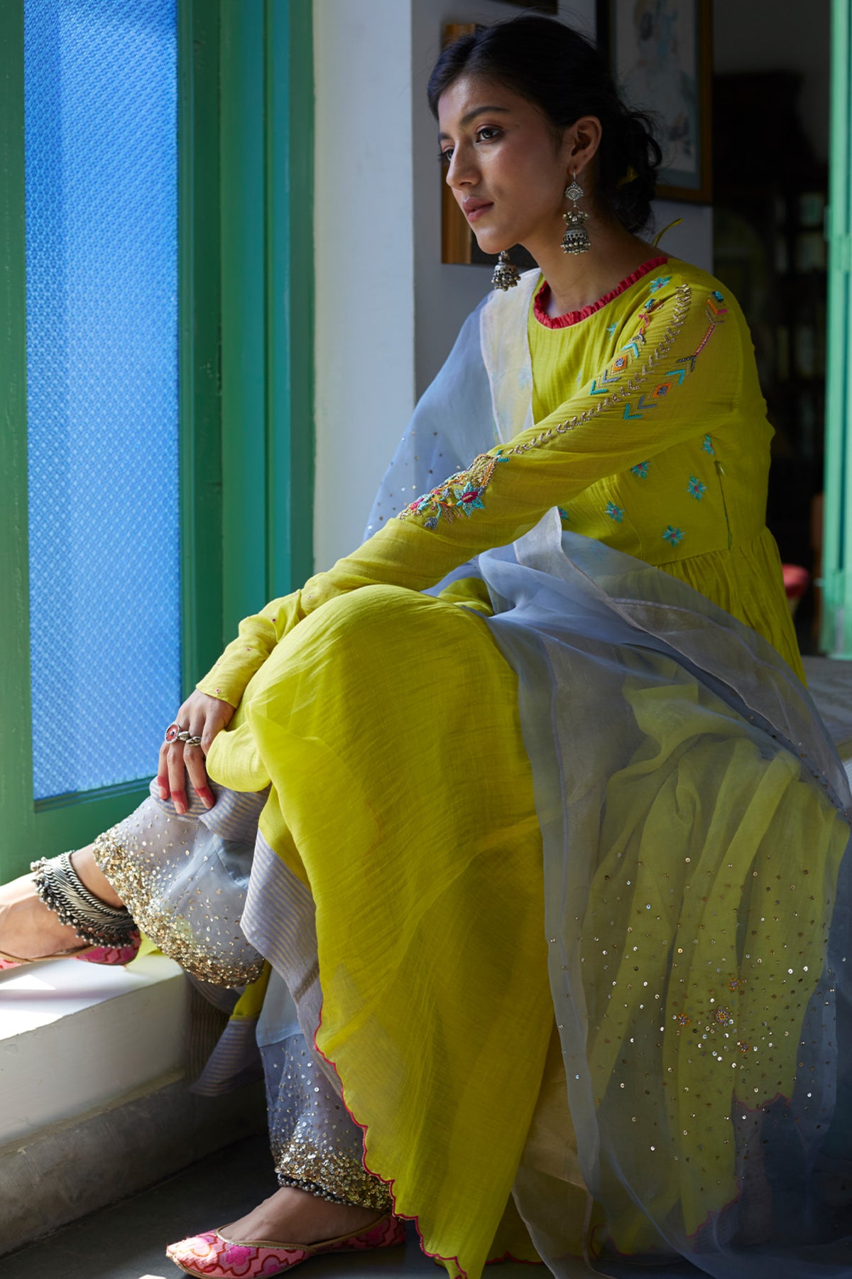 Firdaus Yellow Anarkali Set