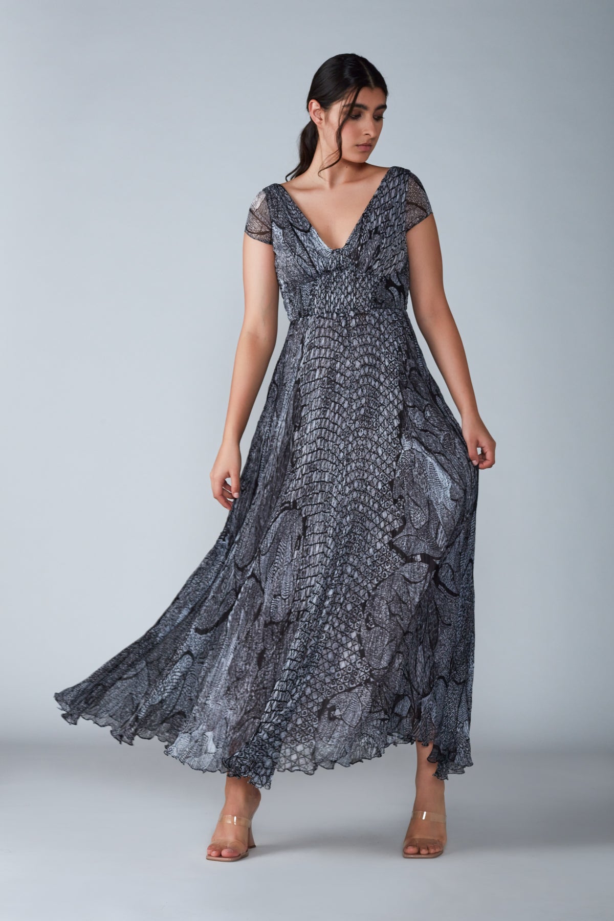 Abstract Print Pleated  Dress