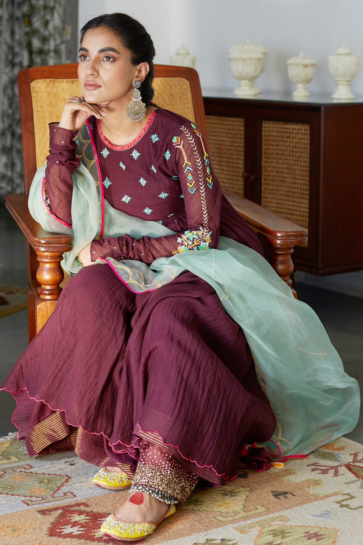 Firdaus Wine Anarkali Set