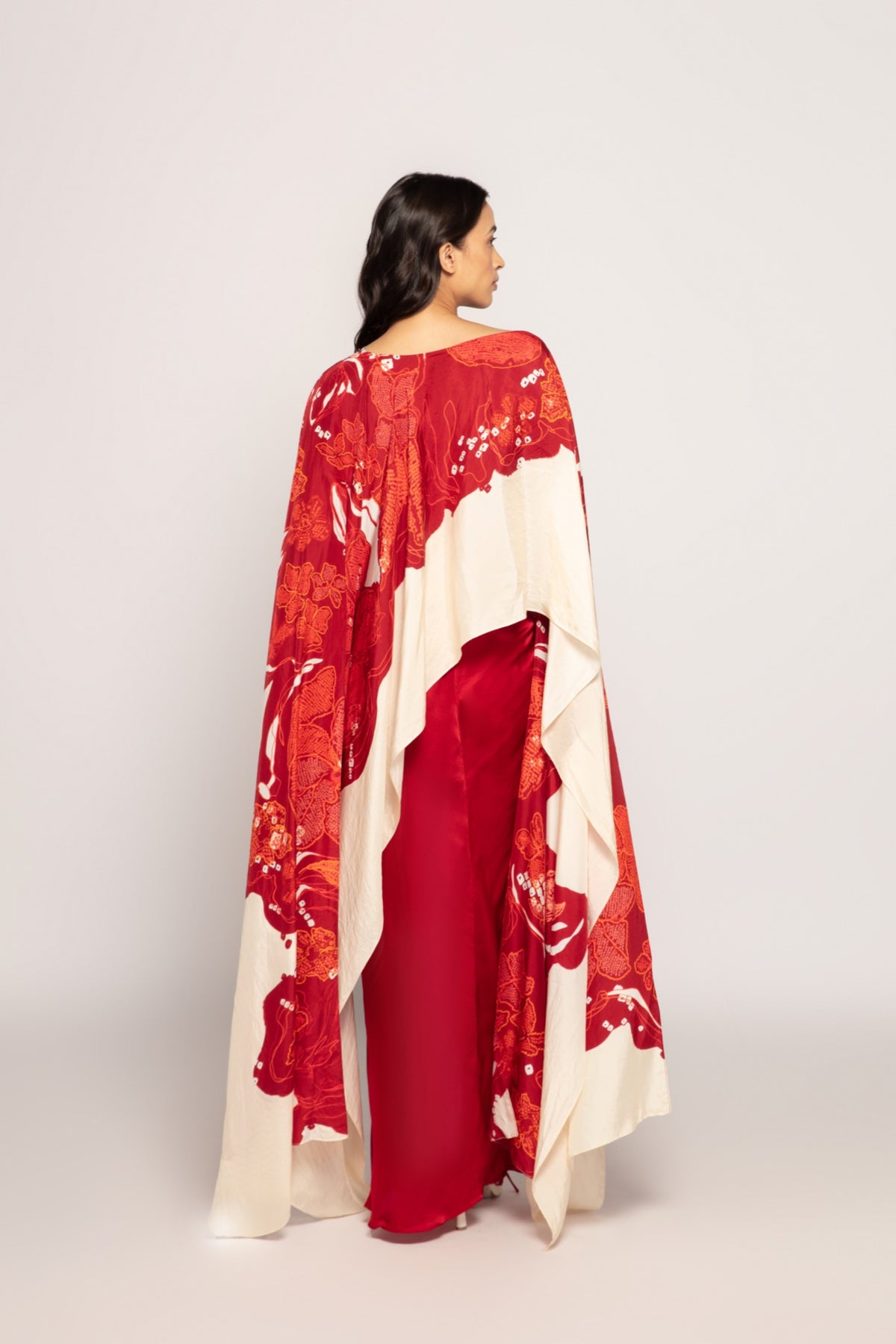 Periwinkle Bandhani Print Cape With Skirt
