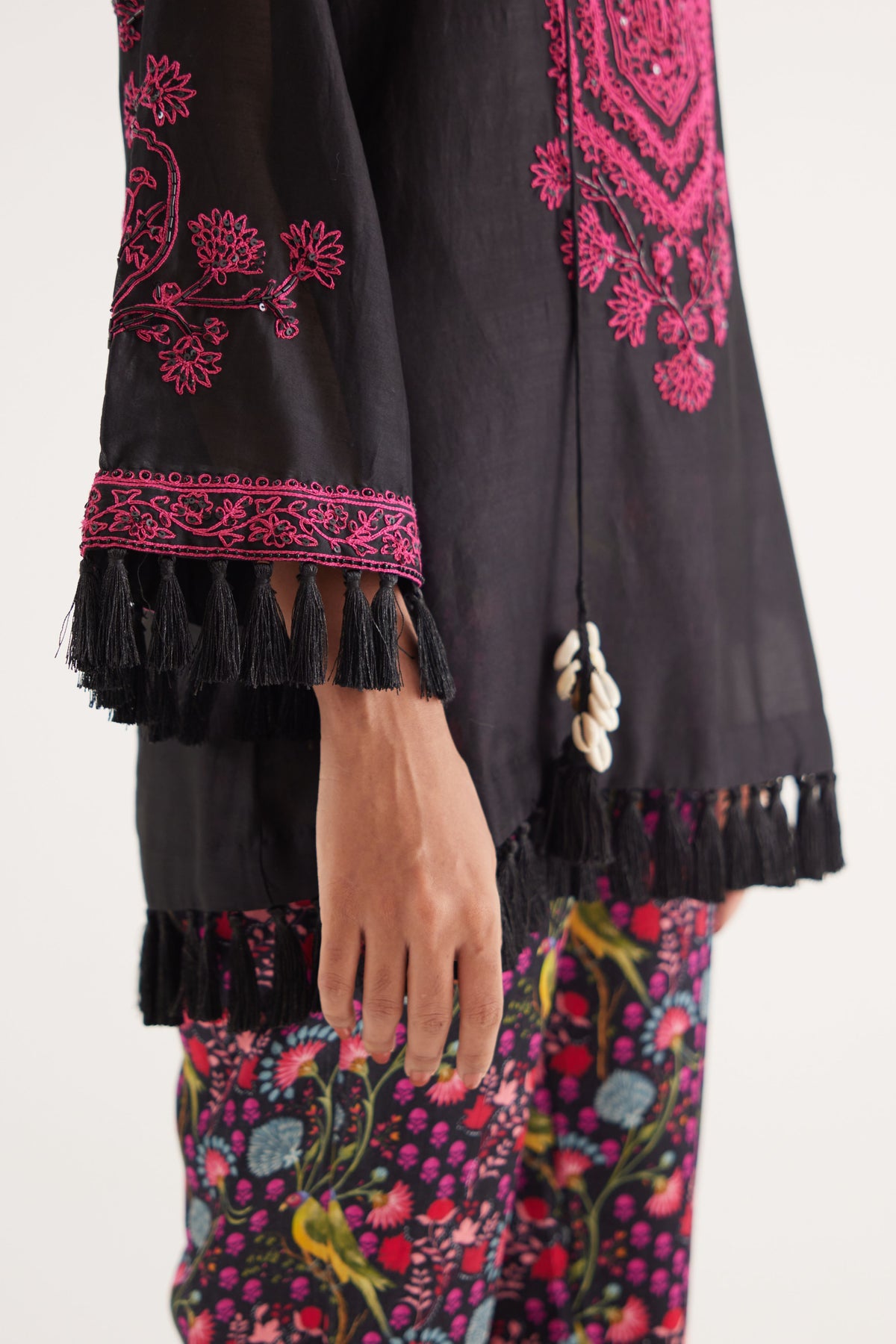 Black Silk Chanderi Embroidered Kurta