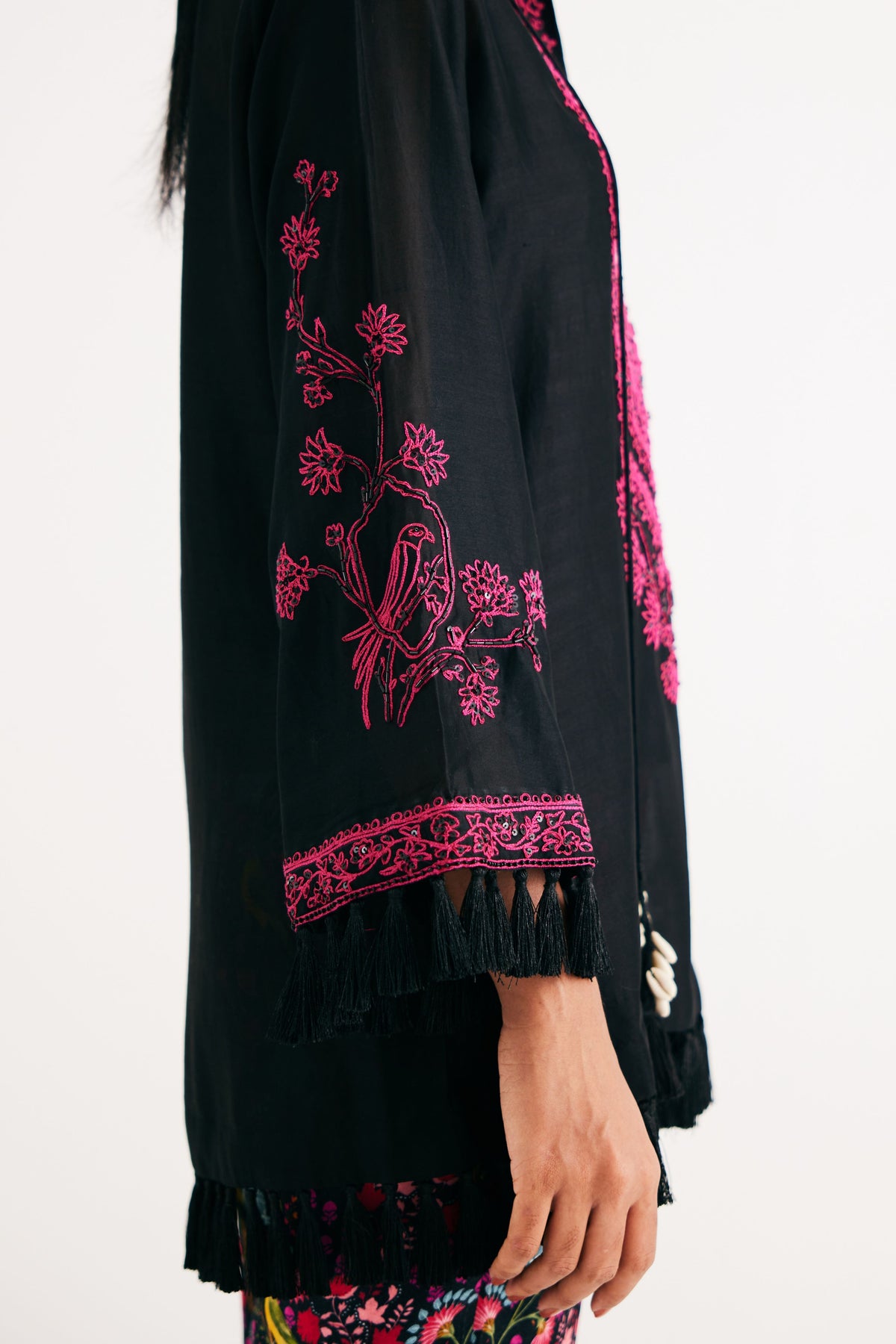 Black Silk Chanderi Embroidered Kurta