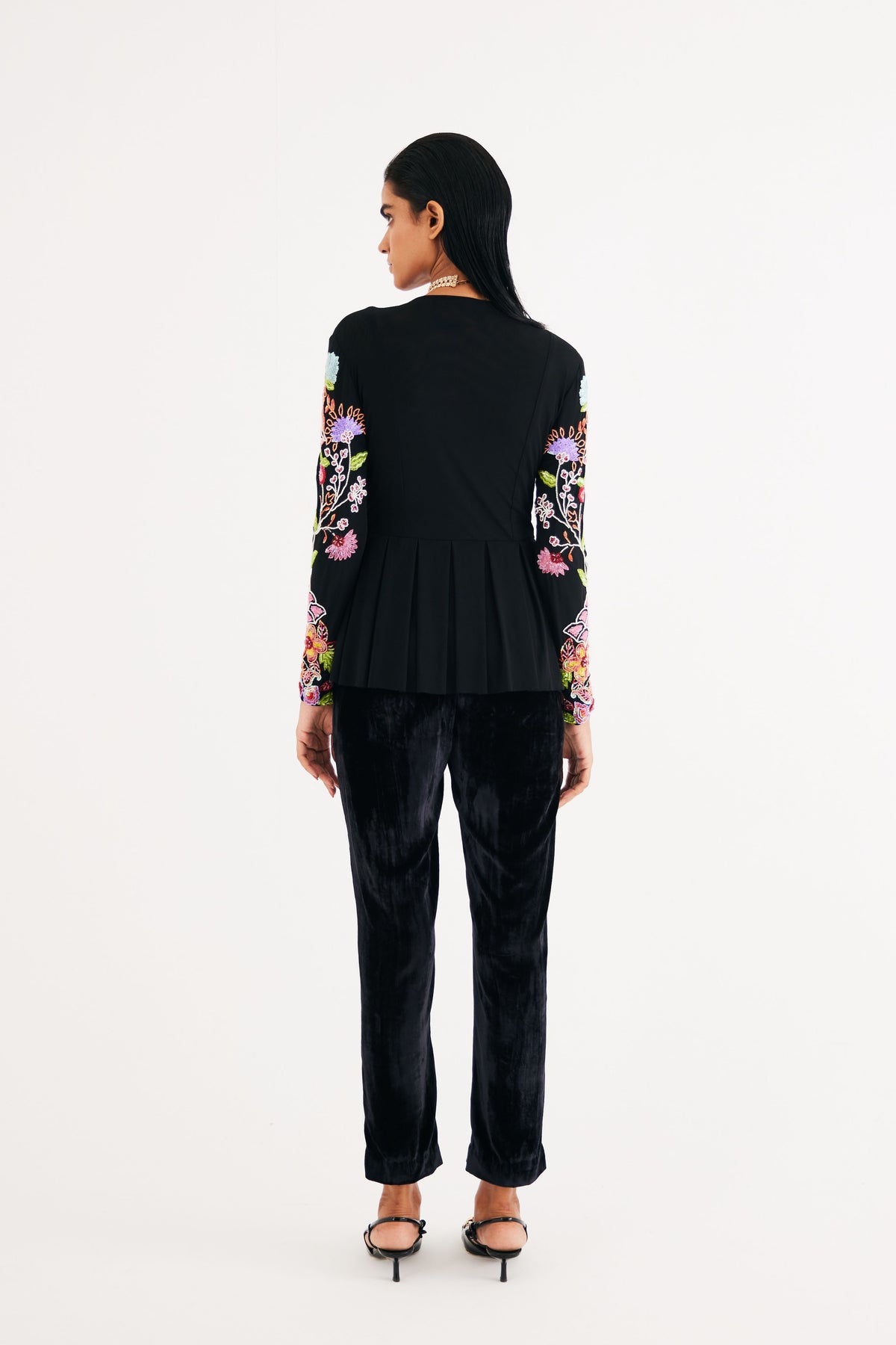 Black Hand Embroidered Floral Net Top