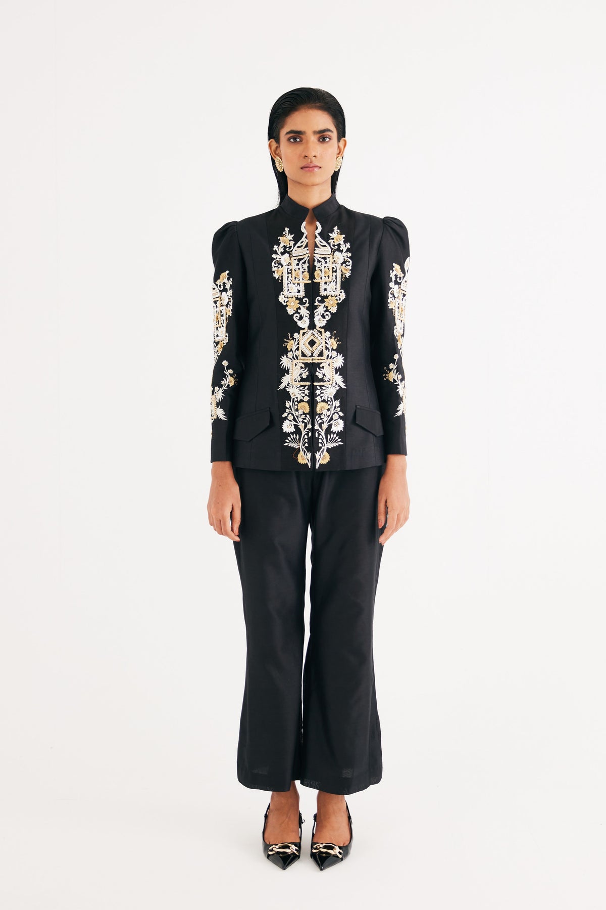 Black Embroidered Temple Jacket