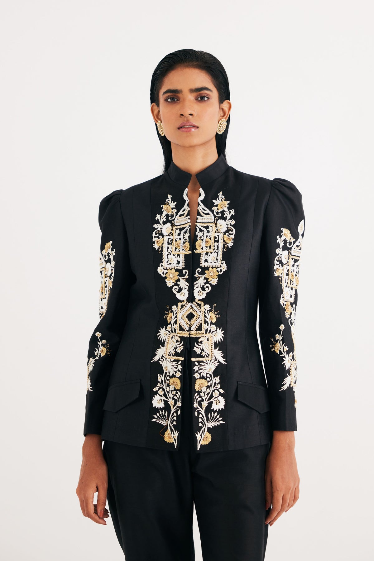 Black Embroidered Temple Jacket