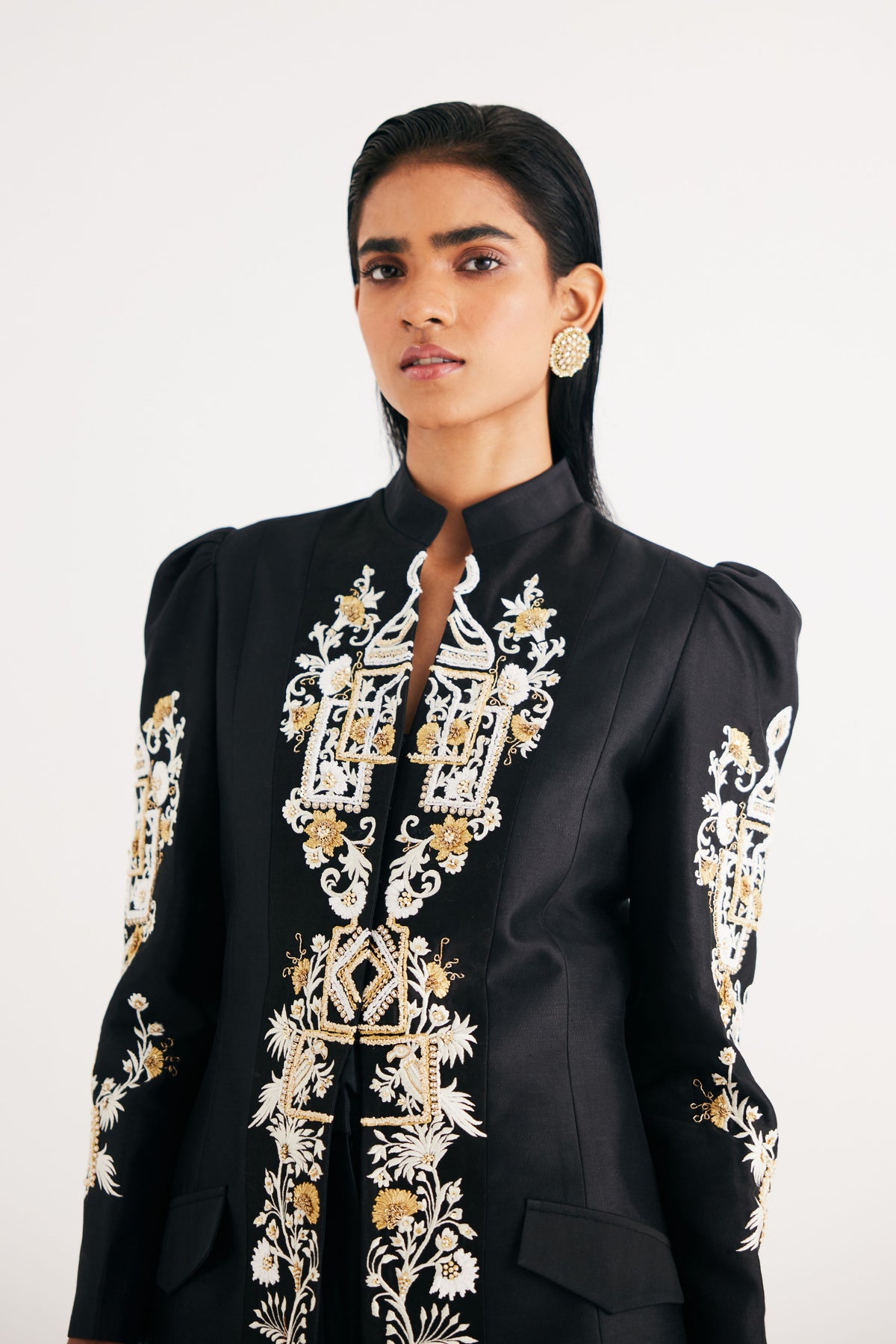 Black Embroidered Temple Jacket