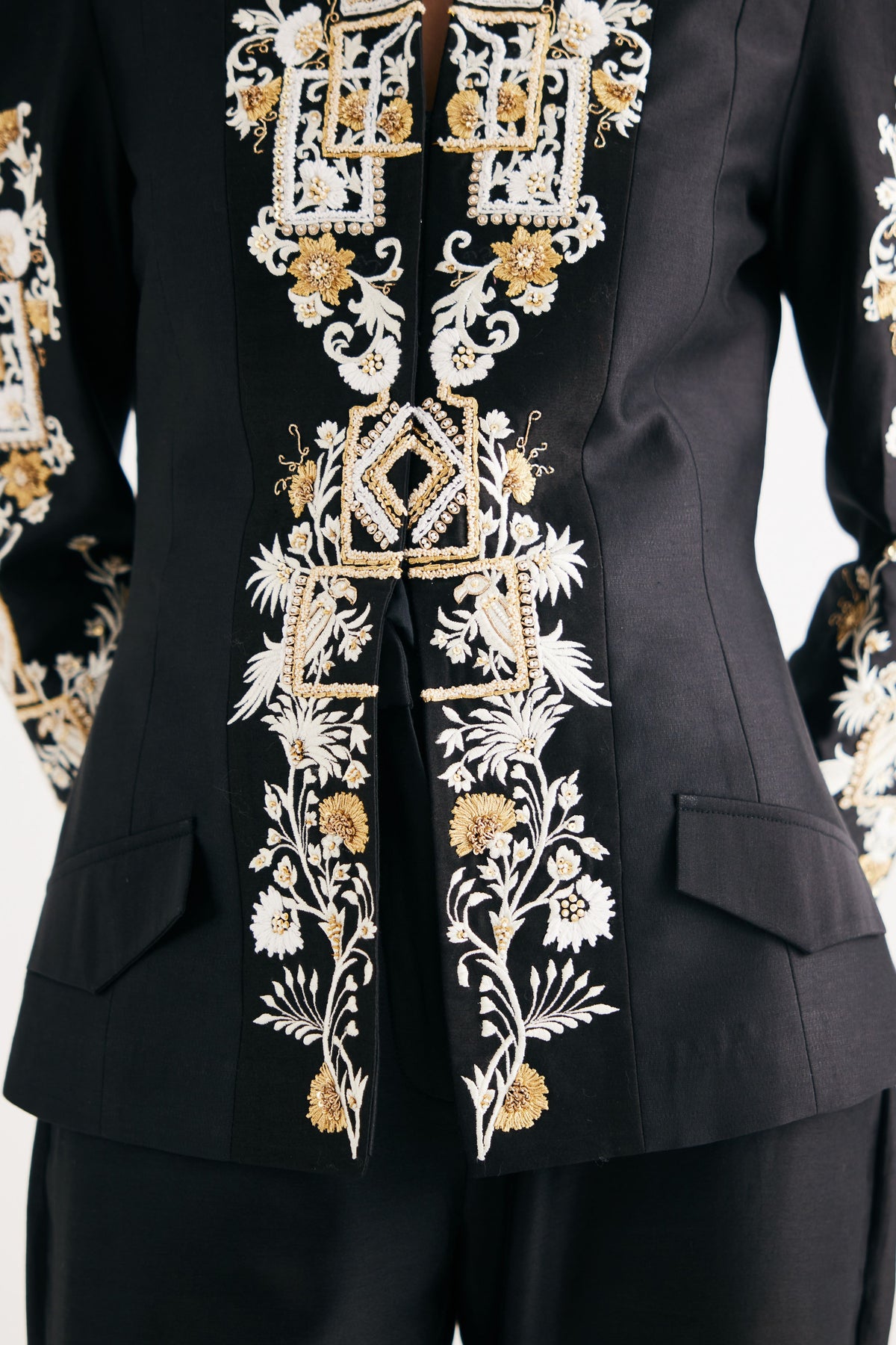 Black Embroidered Temple Jacket