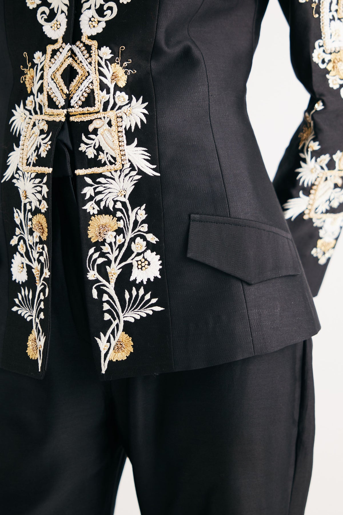 Black Embroidered Temple Jacket