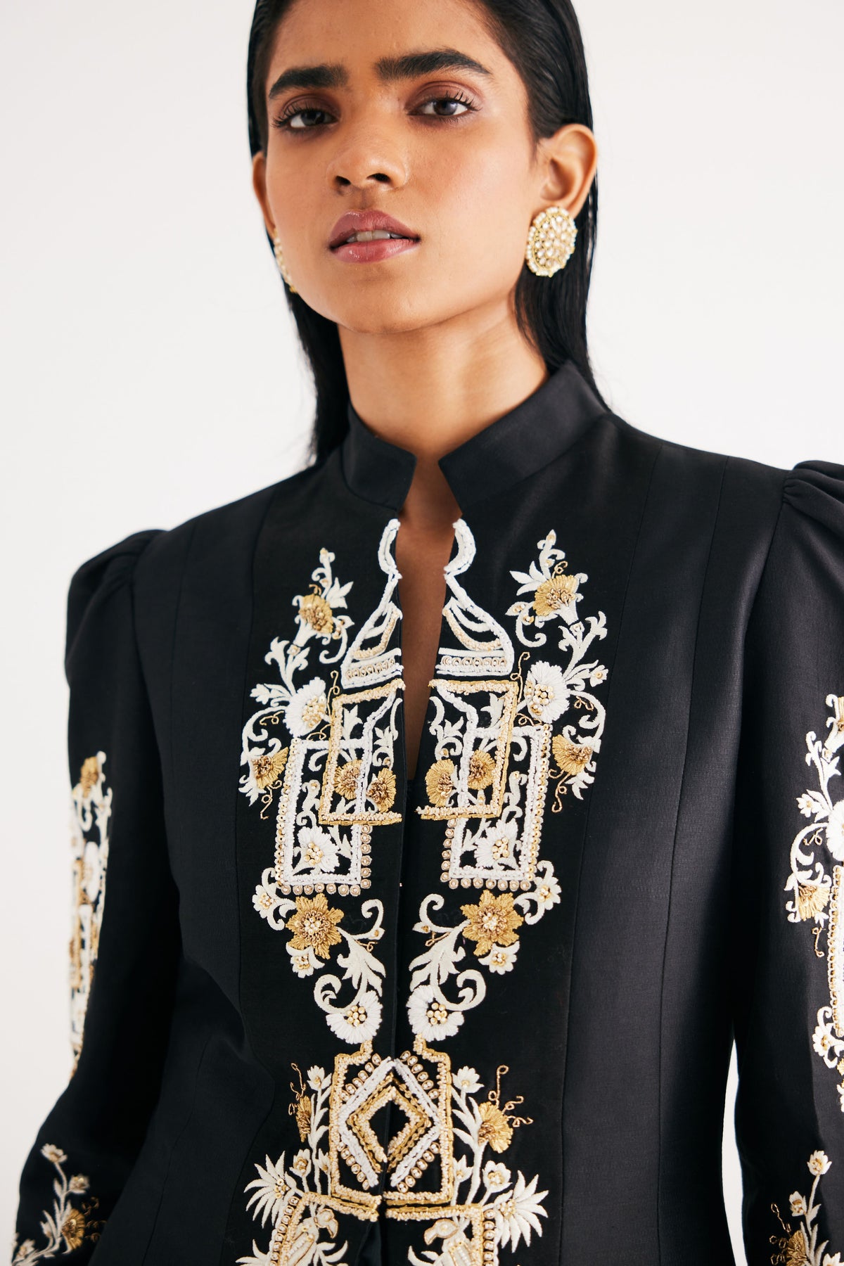 Black Embroidered Temple Jacket