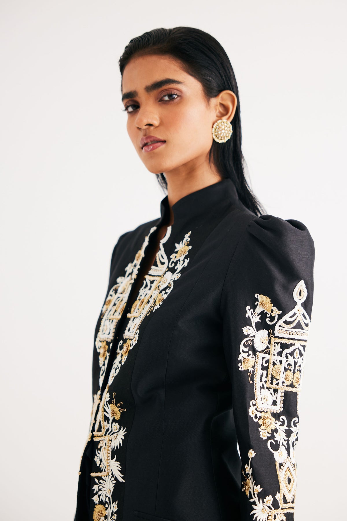 Black Embroidered Temple Jacket