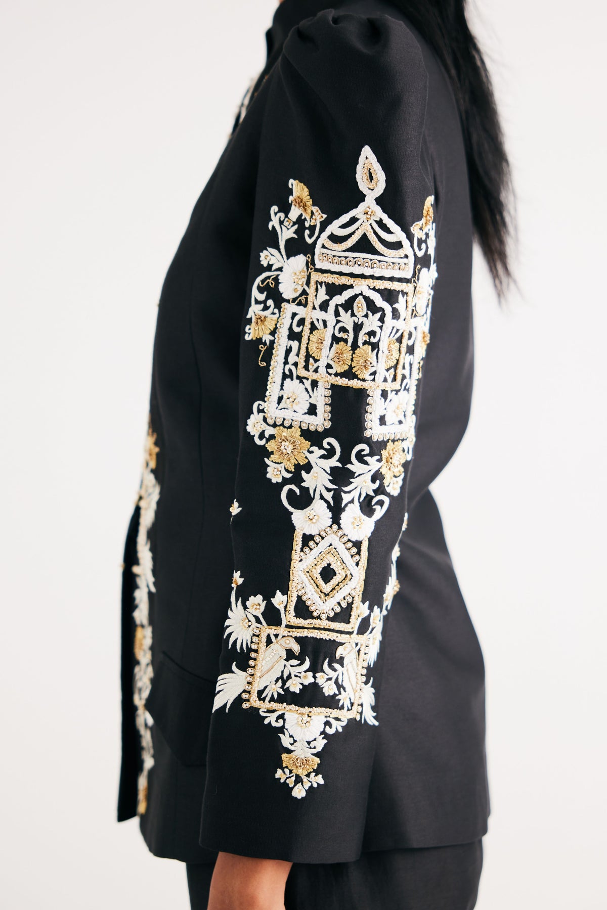 Black Embroidered Temple Jacket