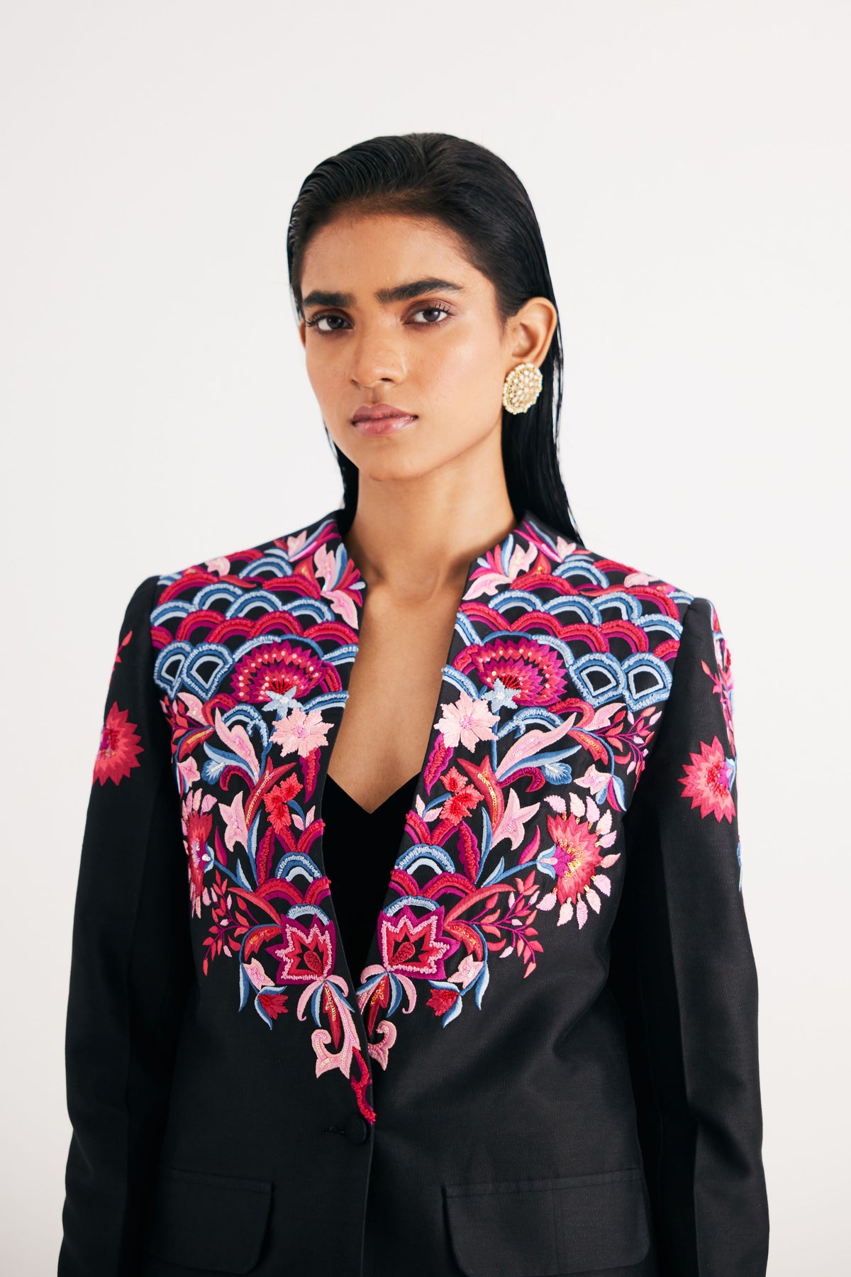 Black Floral Embroidered Jacket