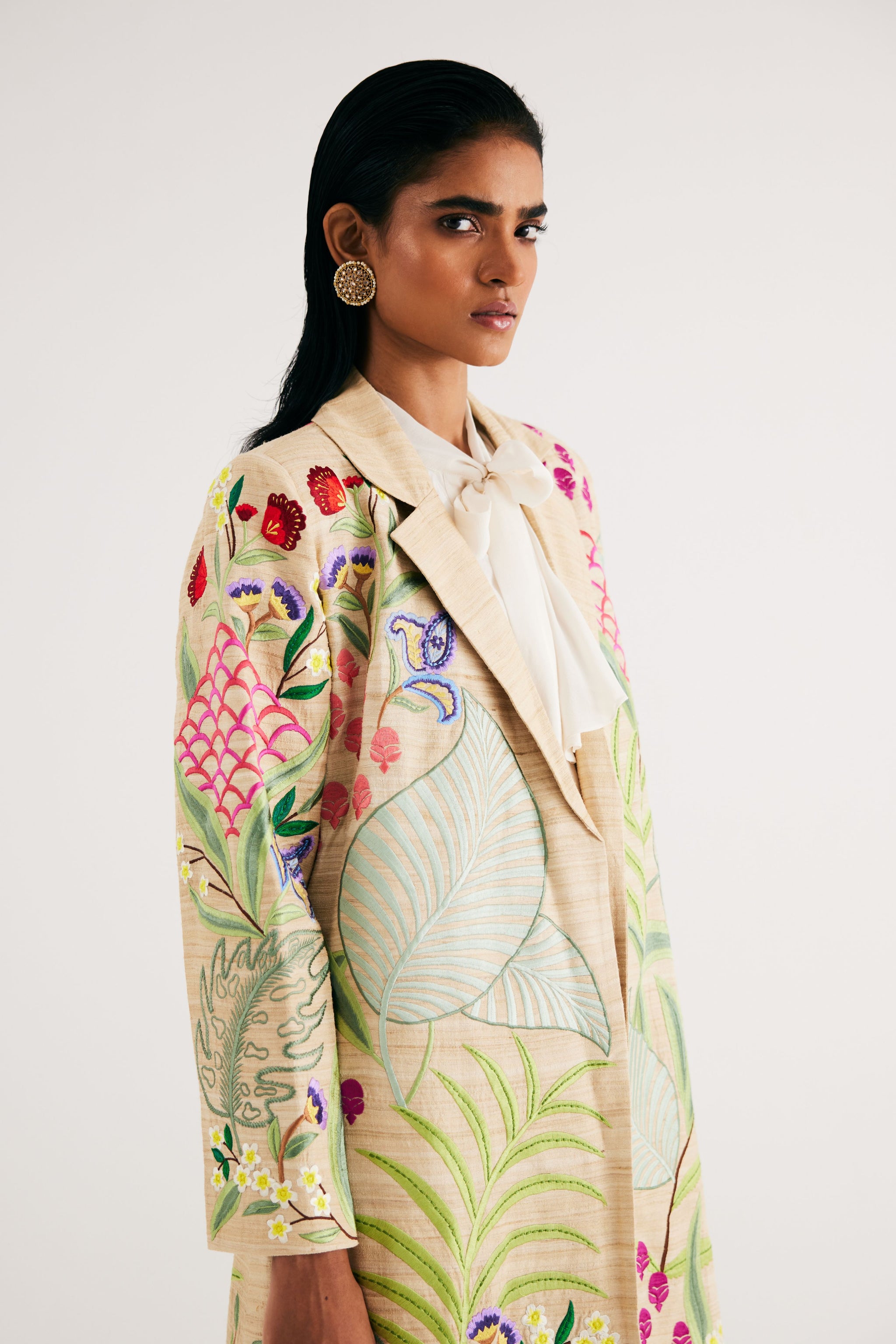 Long silk blazer hotsell