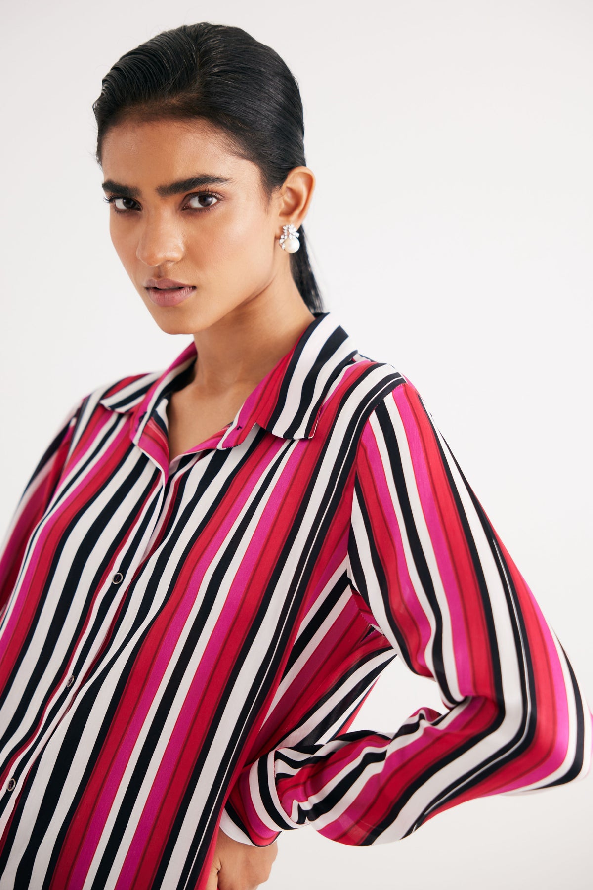 Pink Stripe Satin Silk Shirt