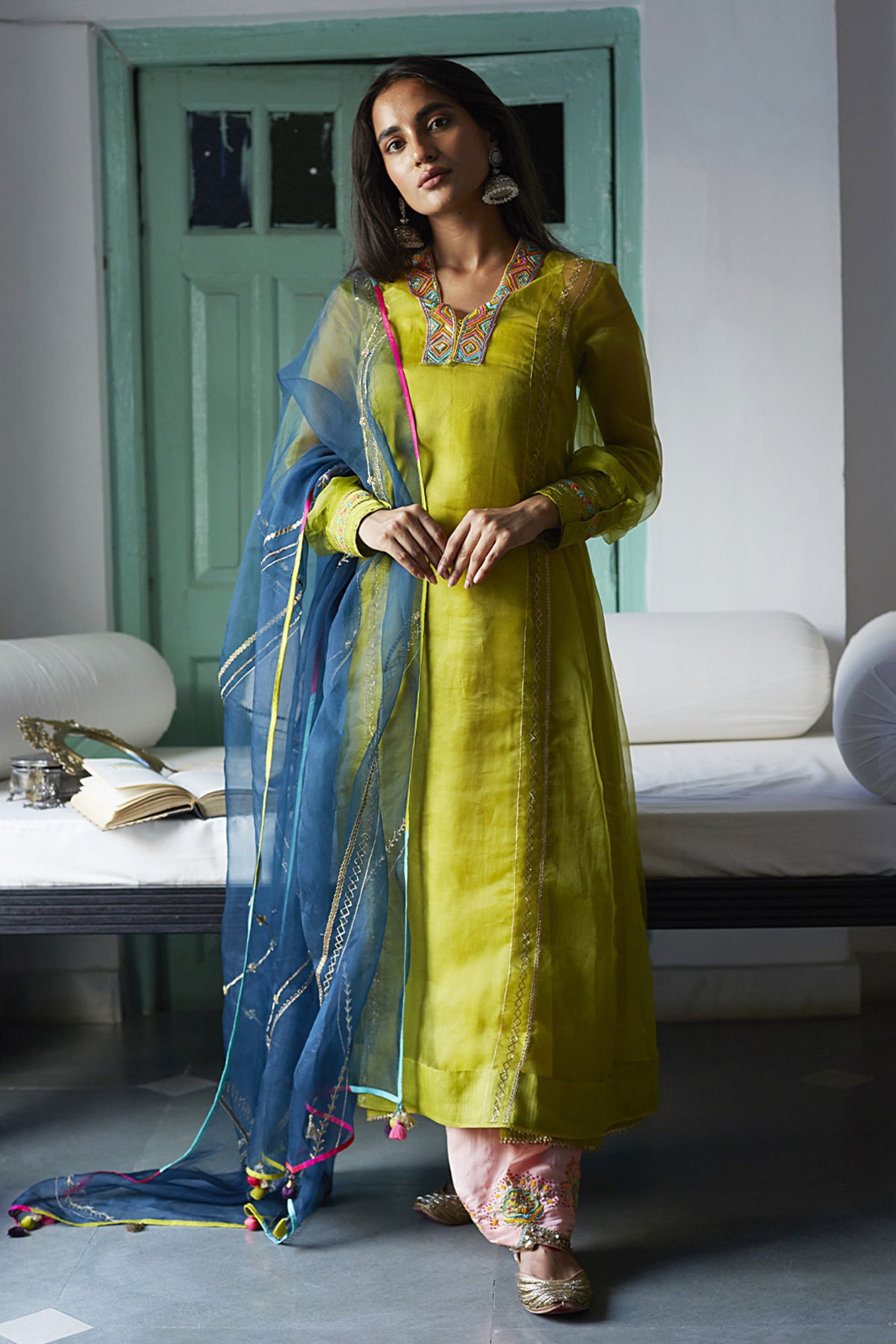 Firdaus Green A-line Organza Set