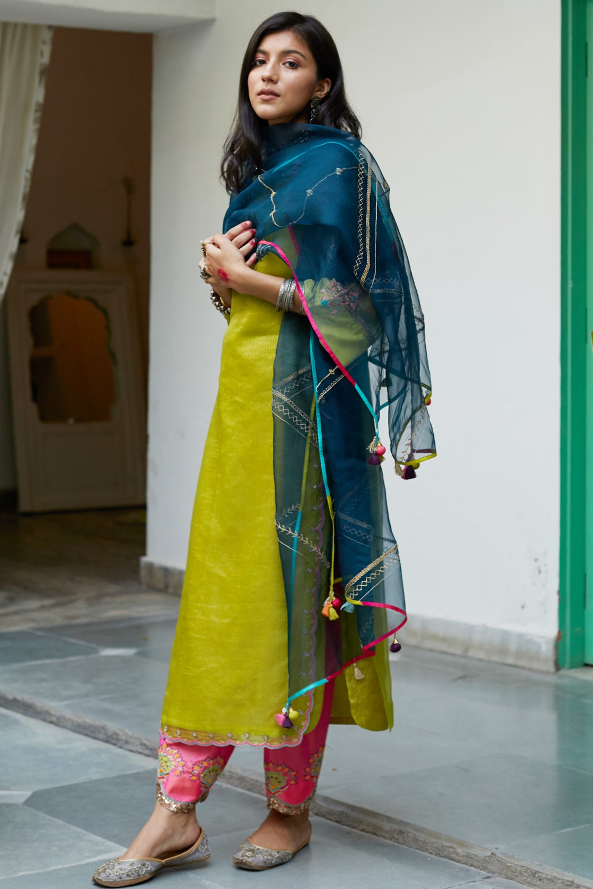 Firdaus Greenscallop Kurta Set