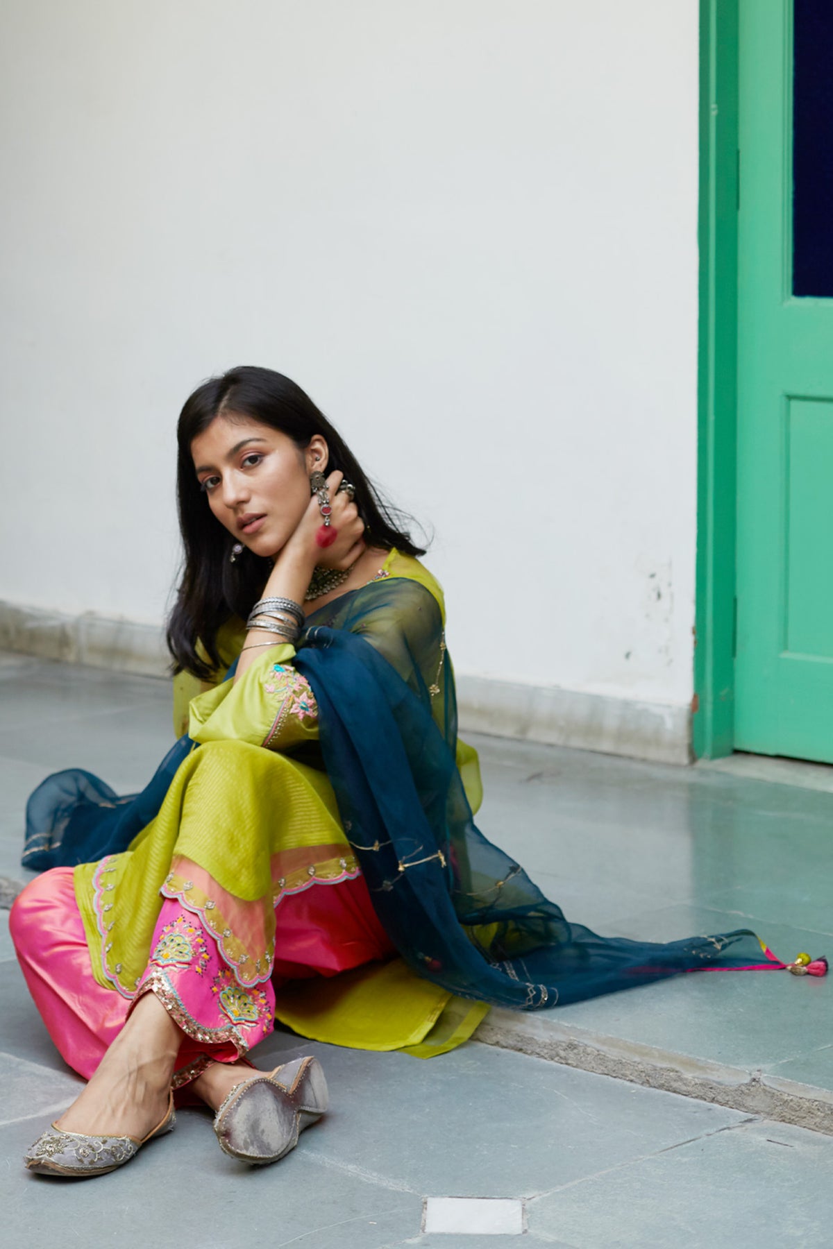 Firdaus Greenscallop Kurta Set