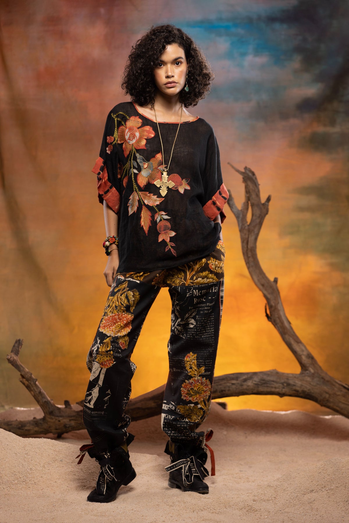 Liaden Linen Round Neck Boho Top