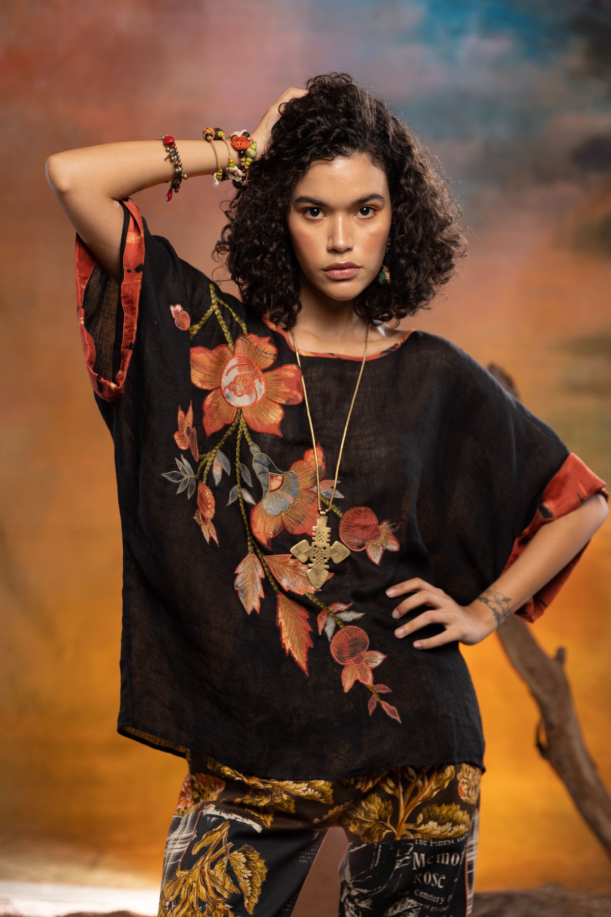 Liaden Linen Round Neck Boho Top