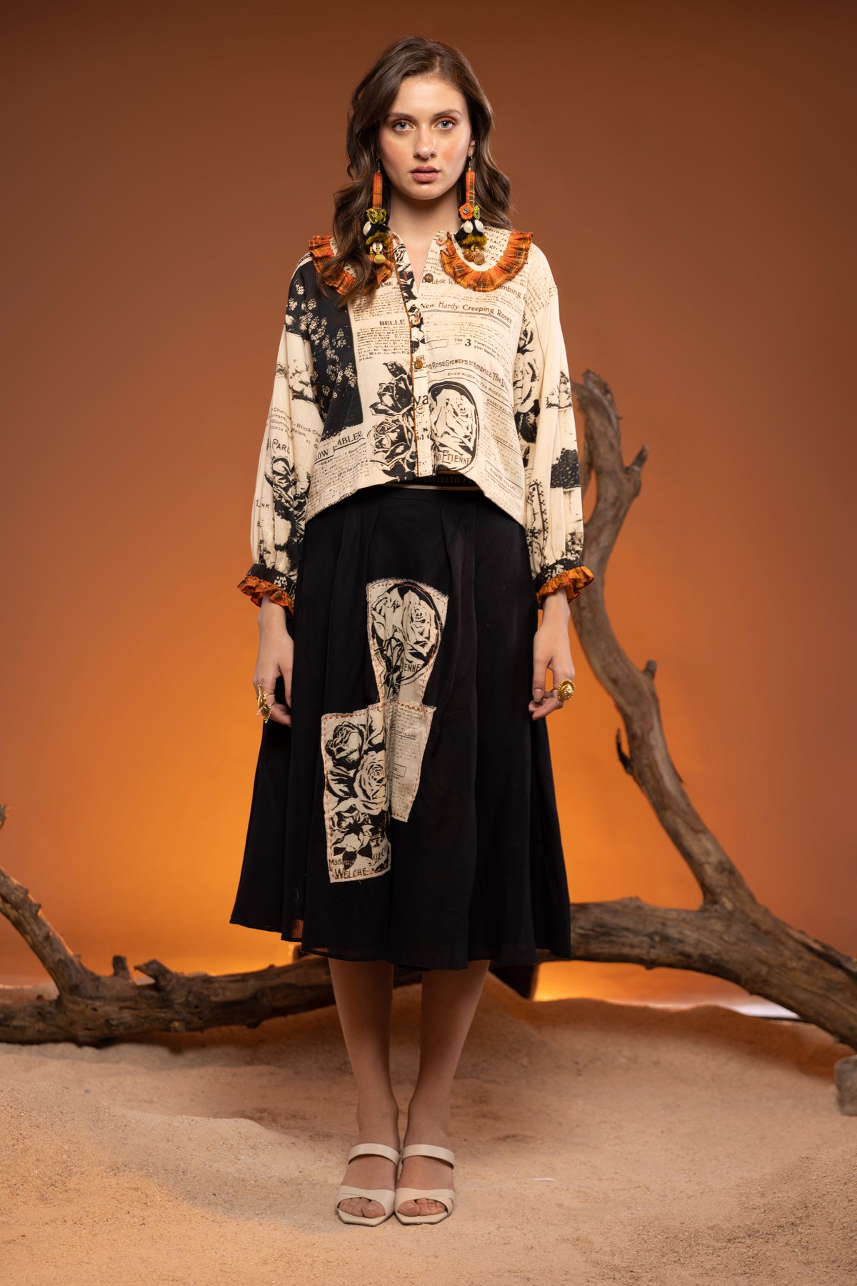 Juniper Vintage Frill Paper Print Top