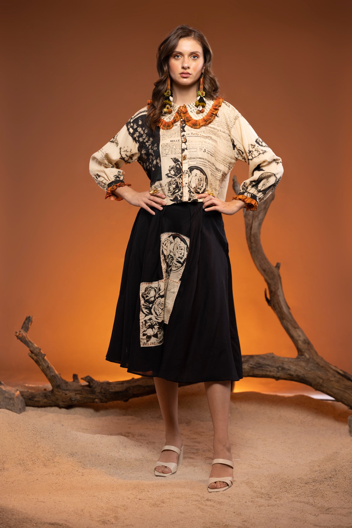 Juniper Vintage Frill Paper Print Top