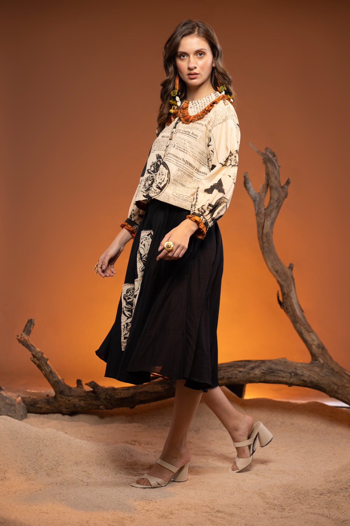 Juniper Vintage Frill Paper Print Top