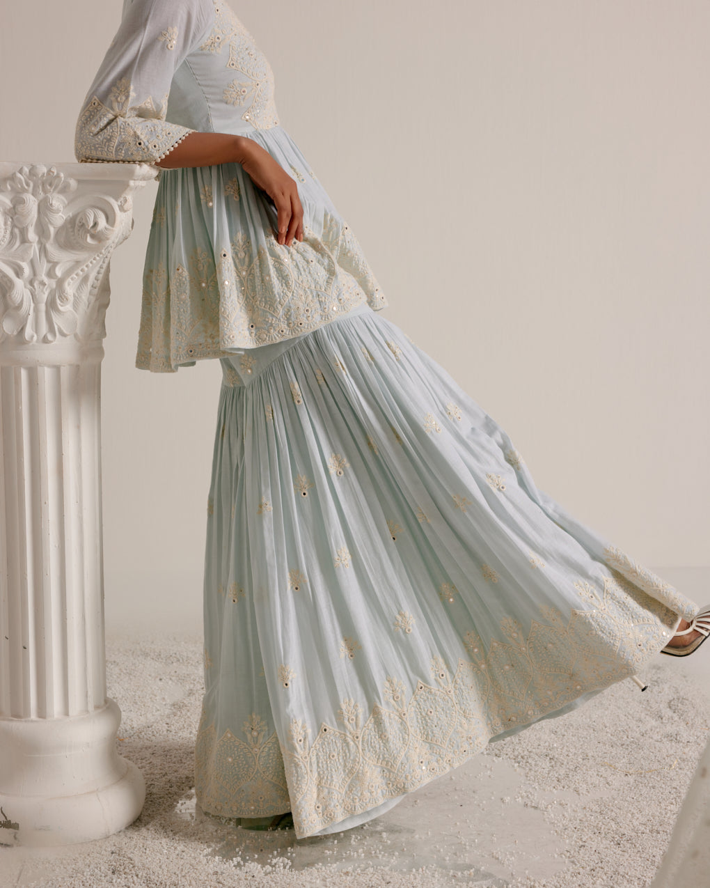 Ice Blue Embroidered Sharara Set