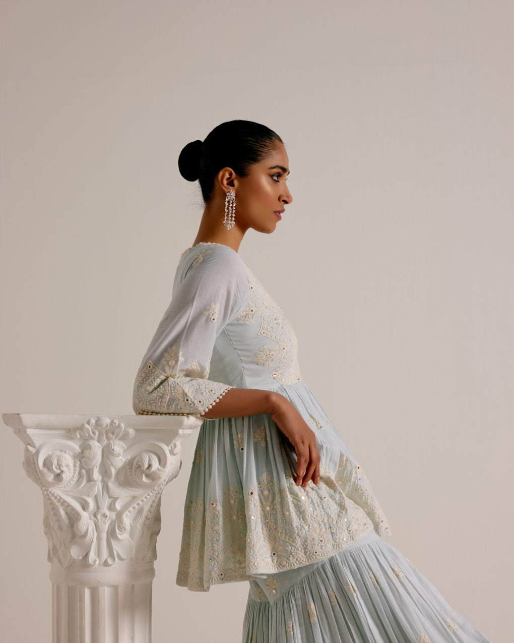 Ice Blue Embroidered Sharara Set