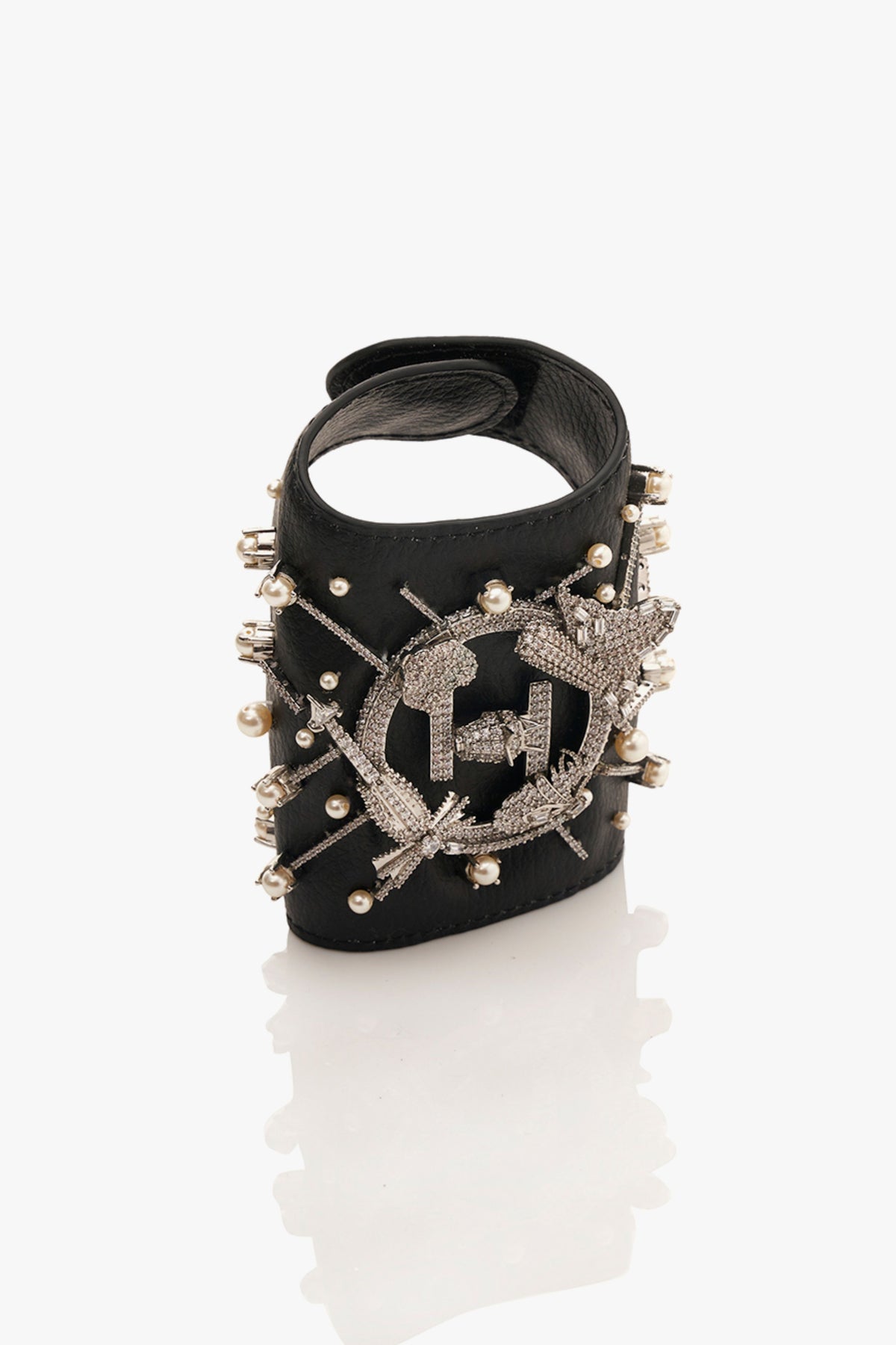 OH V Jewelled Glovelettes in Black